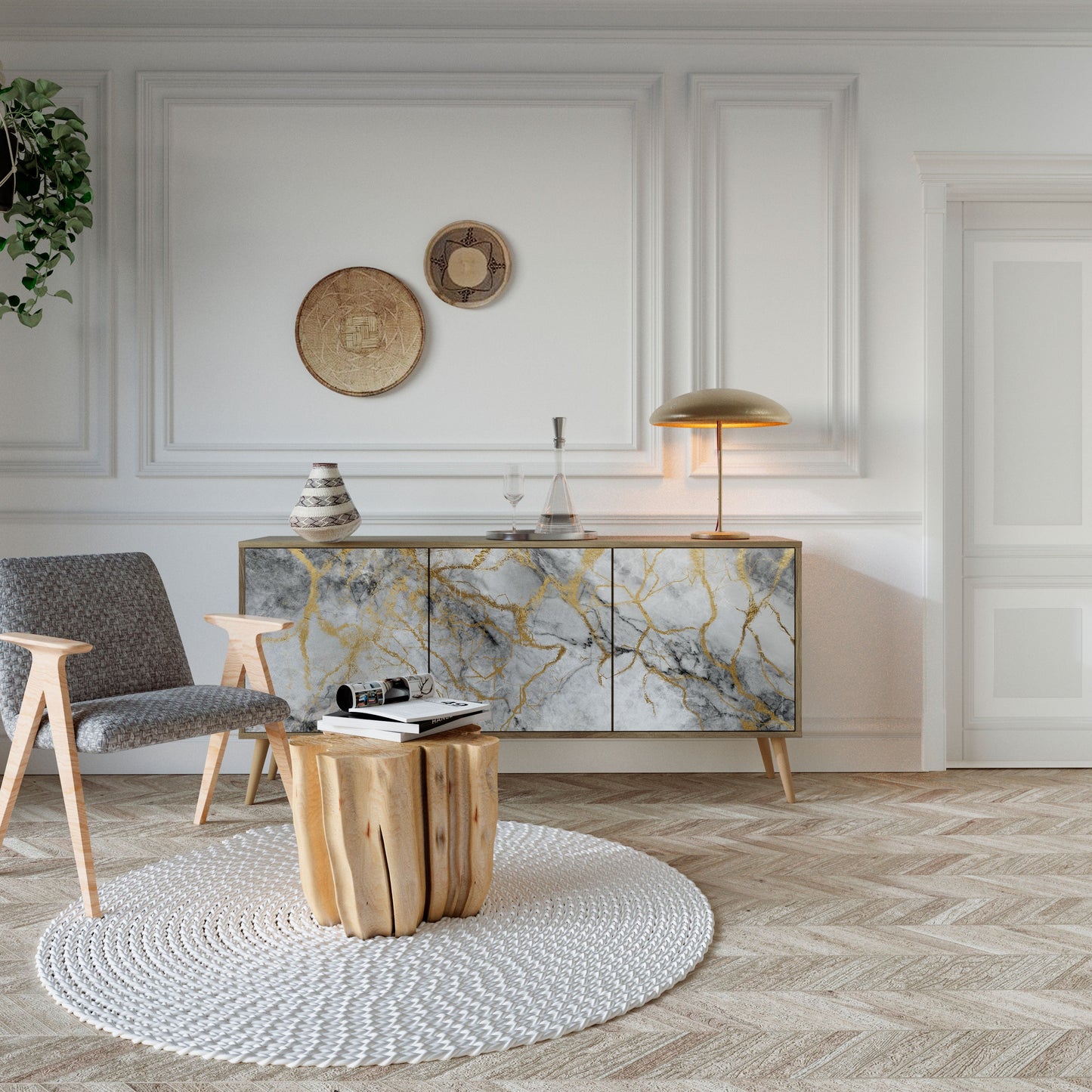 Credenza TIMELESS GLIDE a 3 ante in effetto rovere