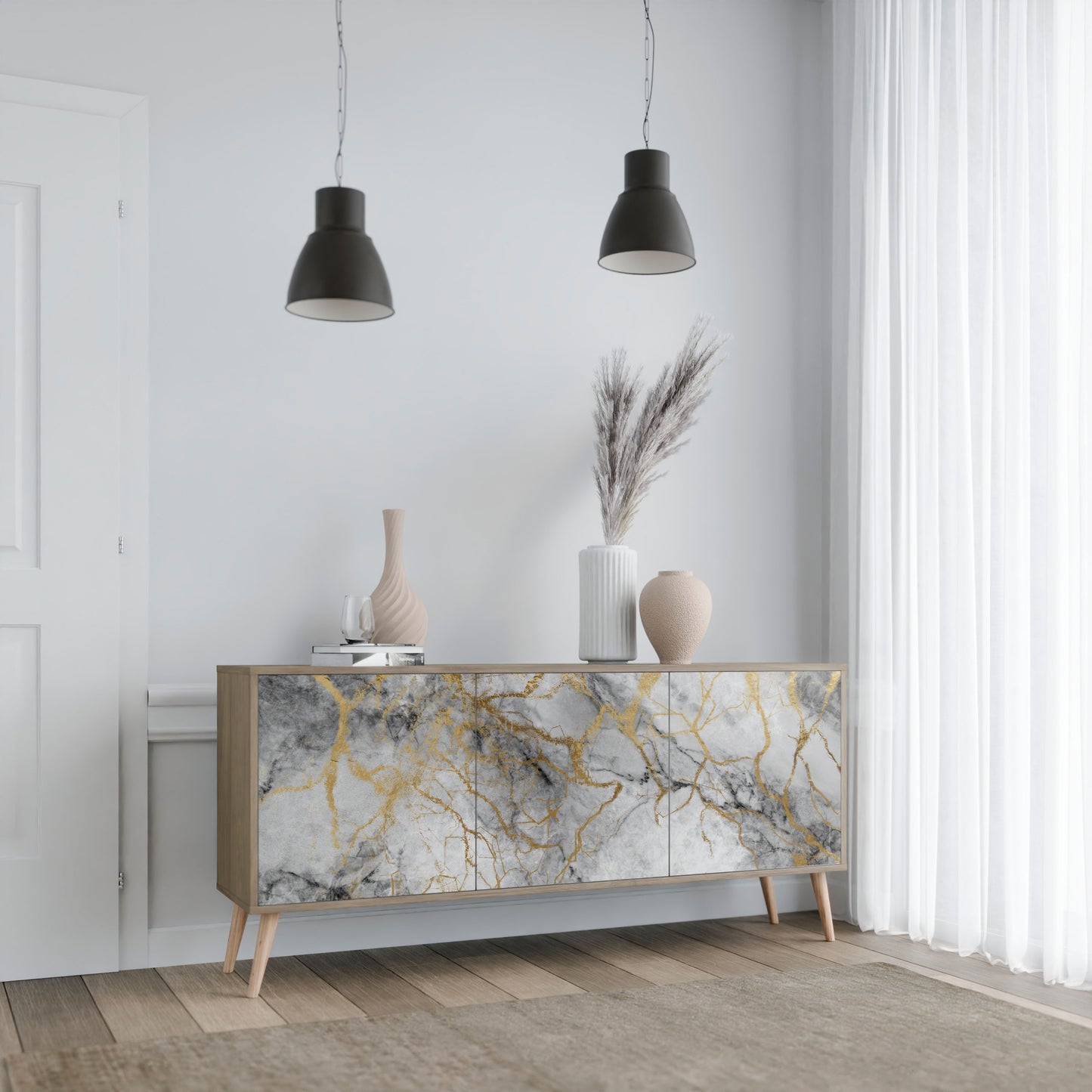 Credenza TIMELESS GLIDE a 3 ante in effetto rovere