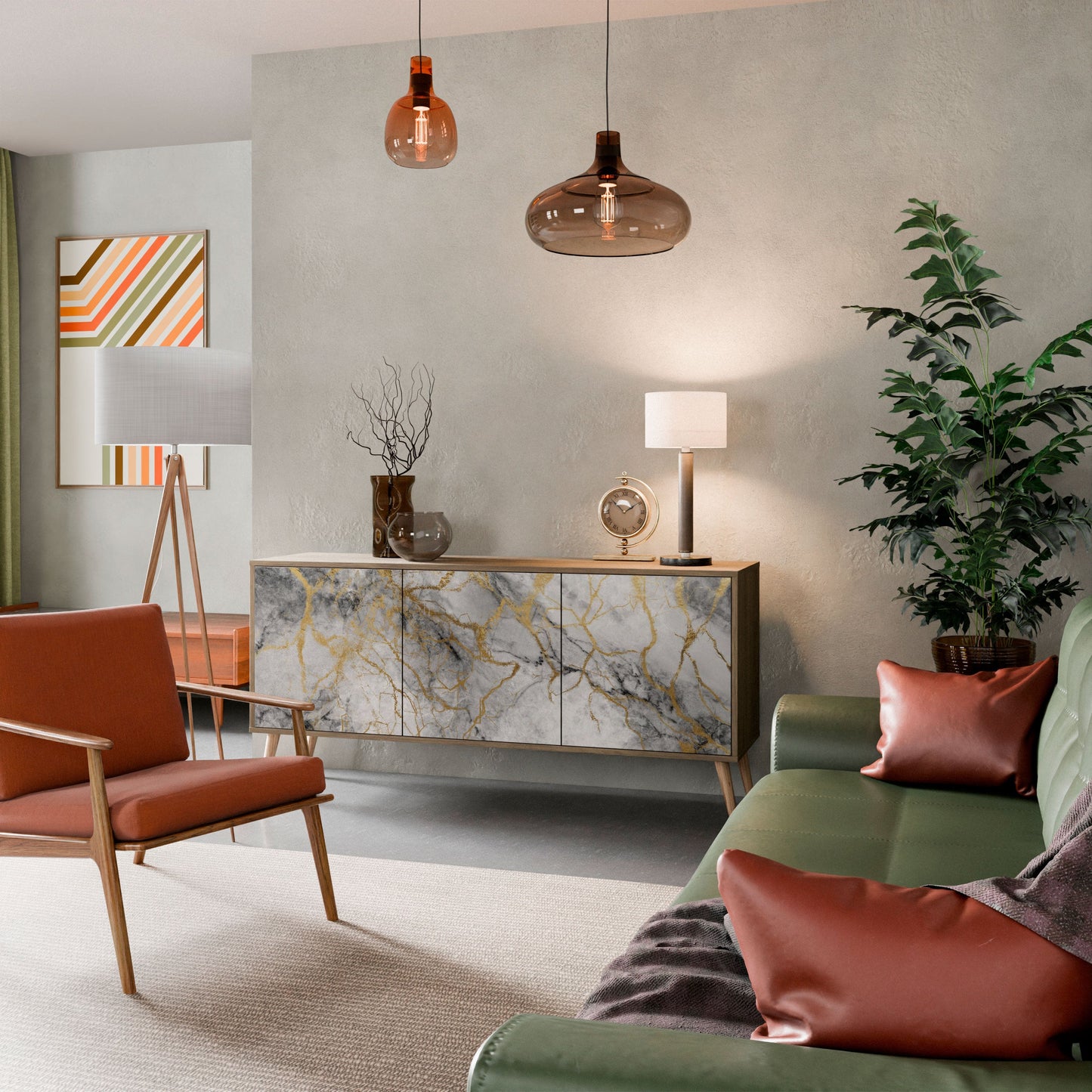 Credenza TIMELESS GLIDE a 3 ante in effetto rovere