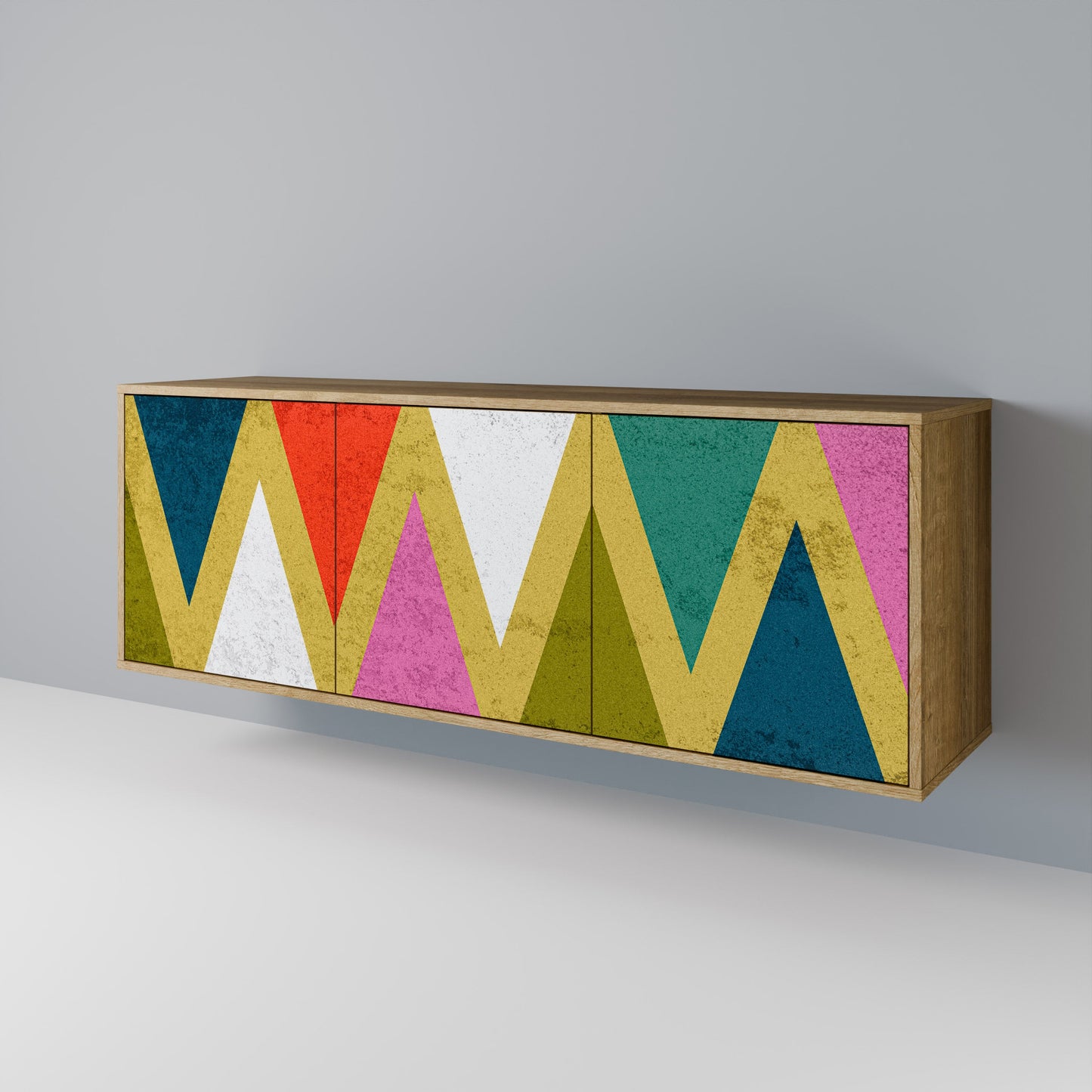 Credenza a 3 ante TRIANGOLI COLORATI effetto rovere