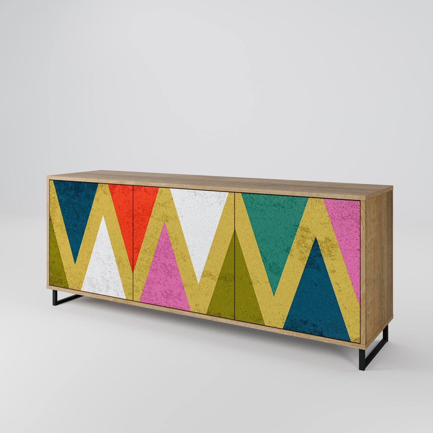 Credenza a 3 ante TRIANGOLI COLORATI effetto rovere
