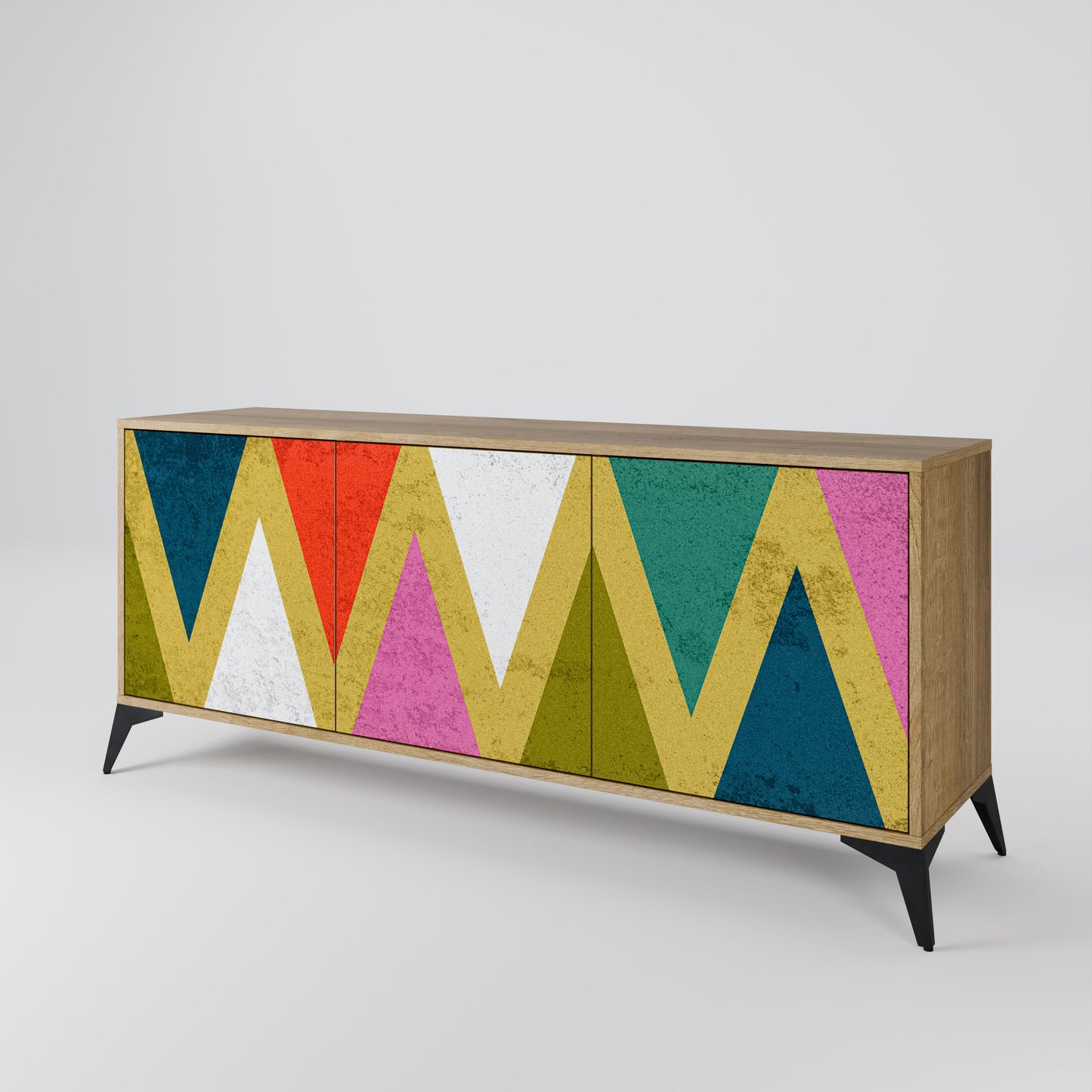 Credenza a 3 ante TRIANGOLI COLORATI effetto rovere