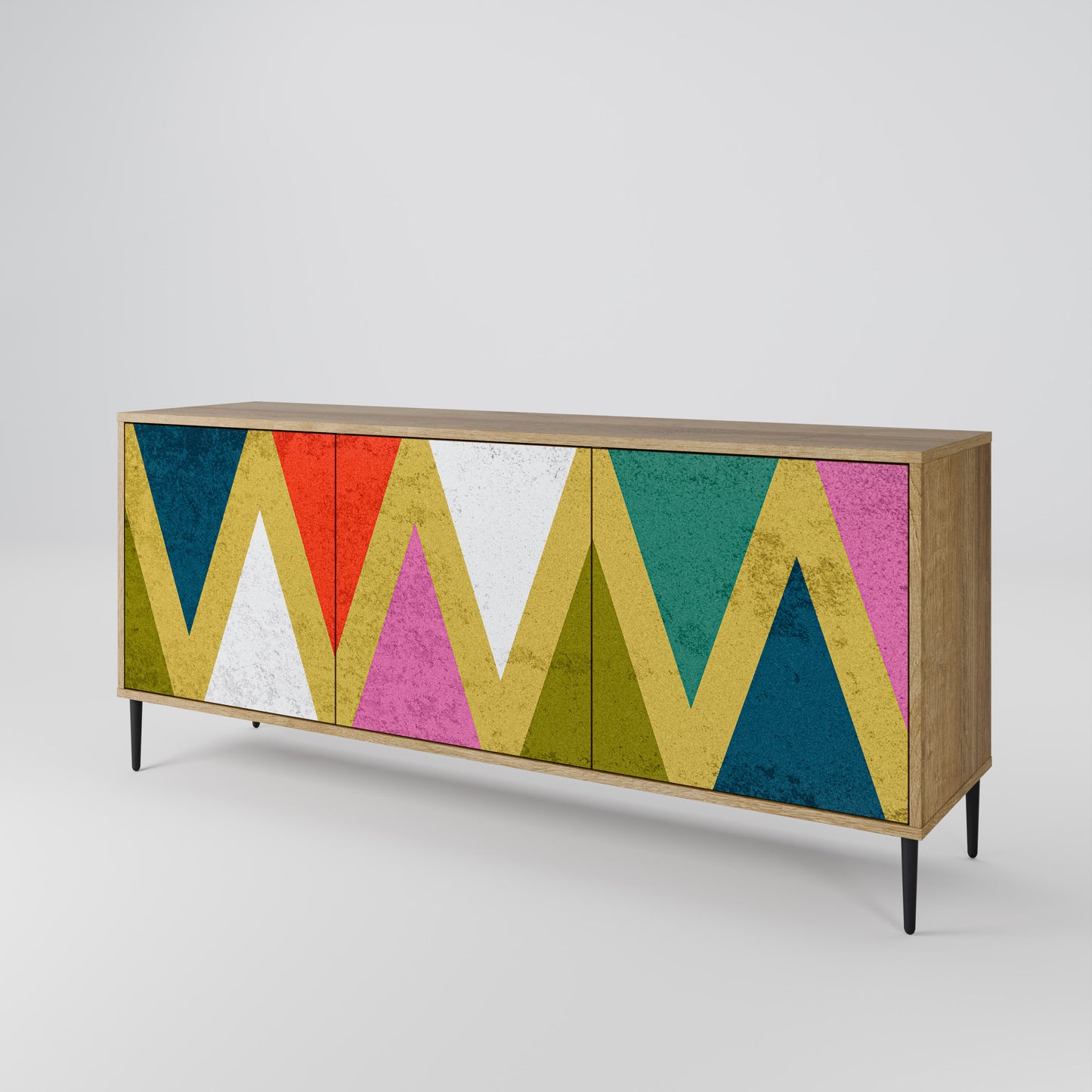 Credenza a 3 ante TRIANGOLI COLORATI effetto rovere