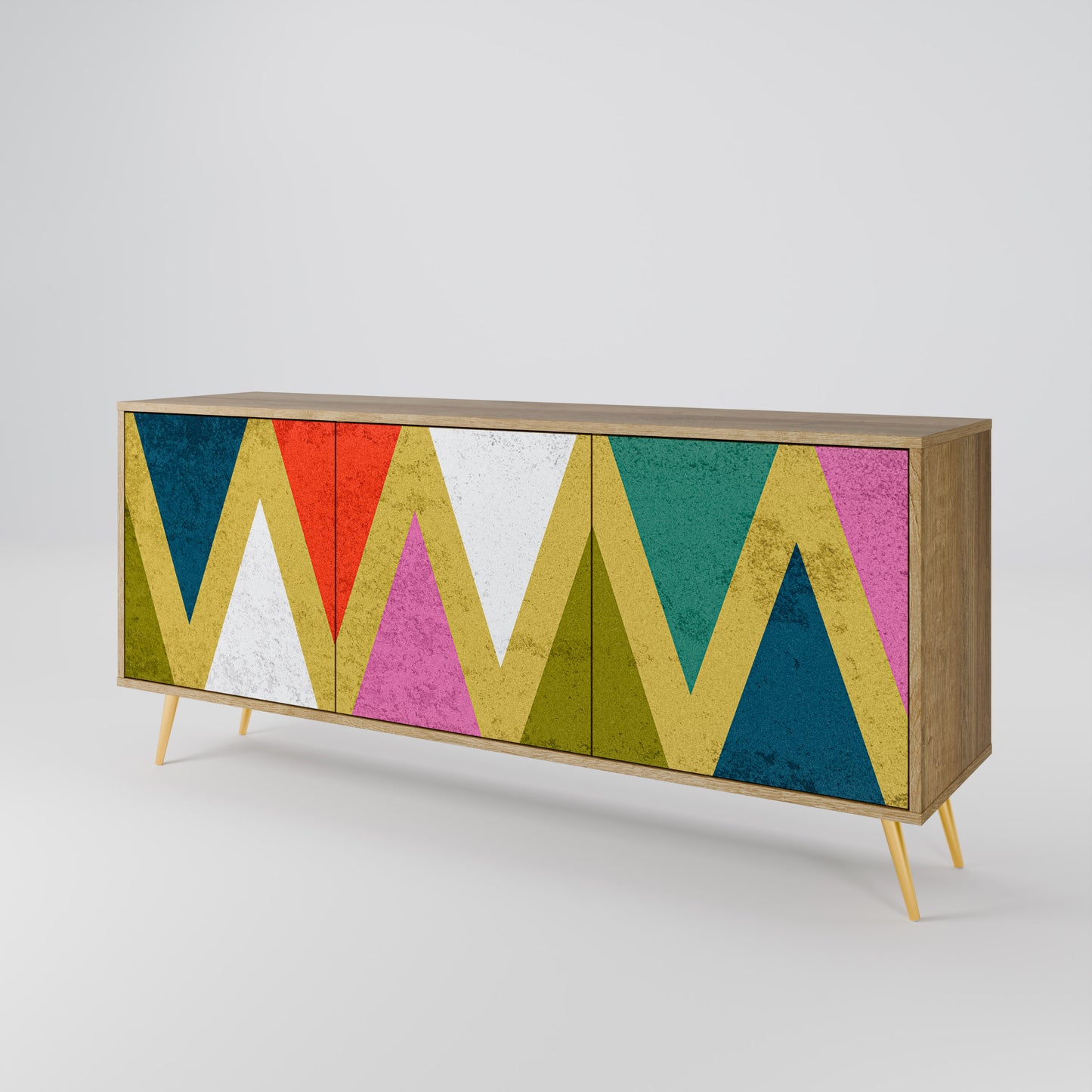 Credenza a 3 ante TRIANGOLI COLORATI effetto rovere