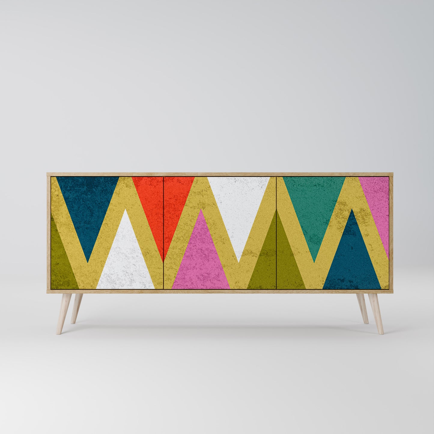Credenza a 3 ante TRIANGOLI COLORATI effetto rovere