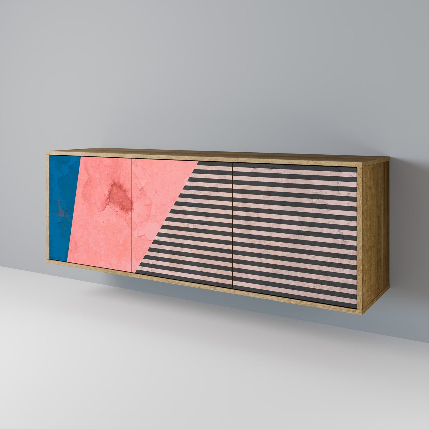 Credenza GLAMOROUS STRIPE a 3 ante in effetto rovere