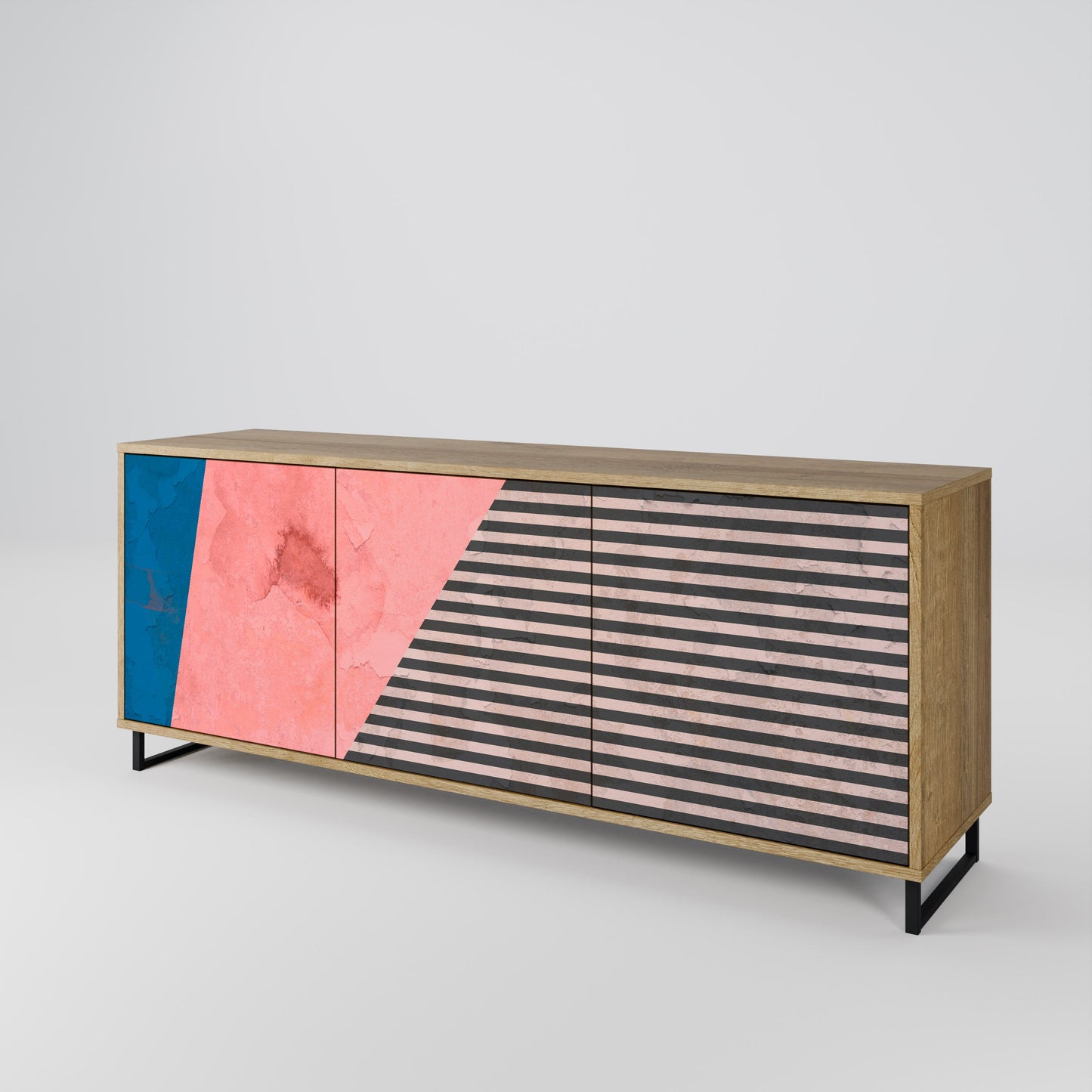 Credenza GLAMOROUS STRIPE a 3 ante in effetto rovere