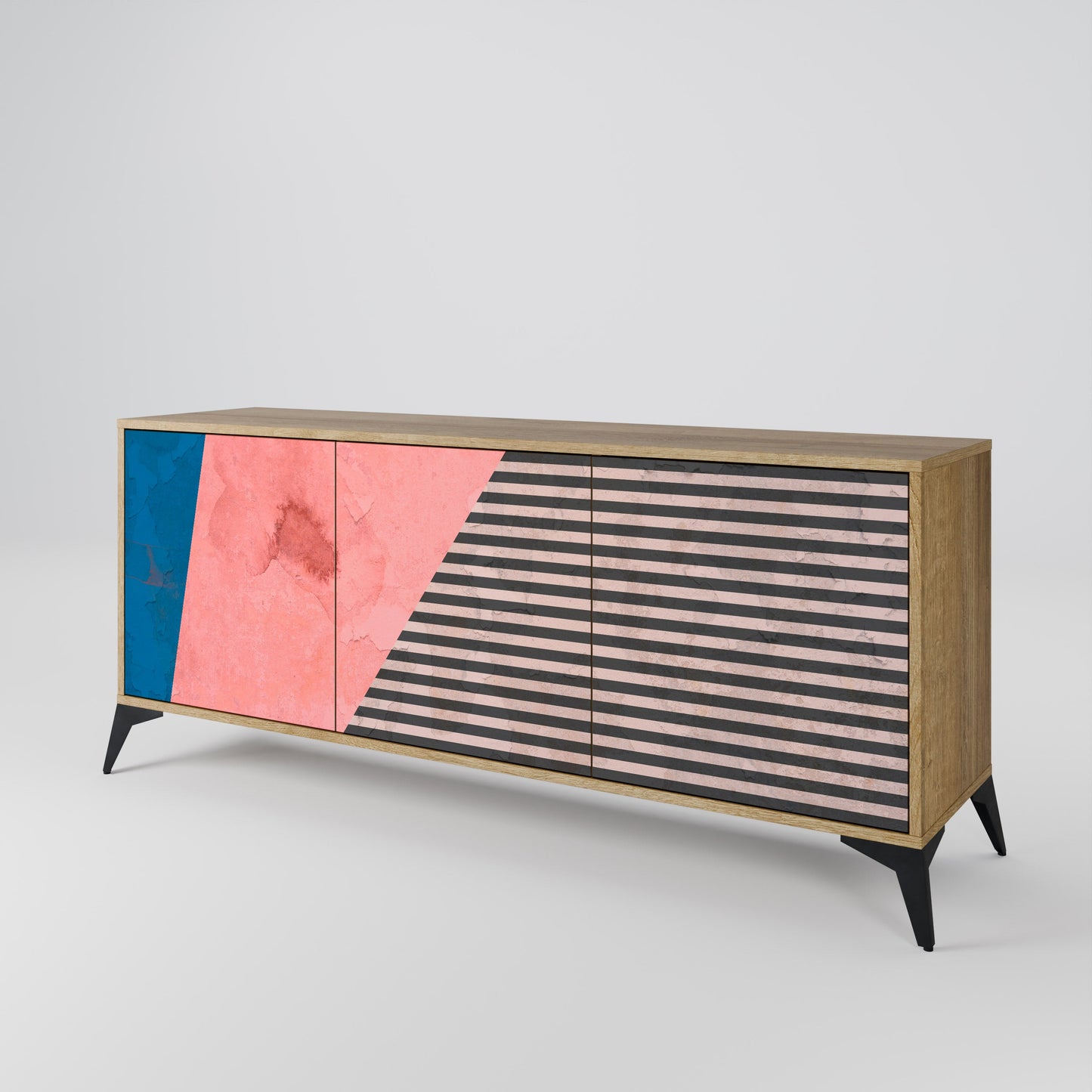 Credenza GLAMOROUS STRIPE a 3 ante in effetto rovere