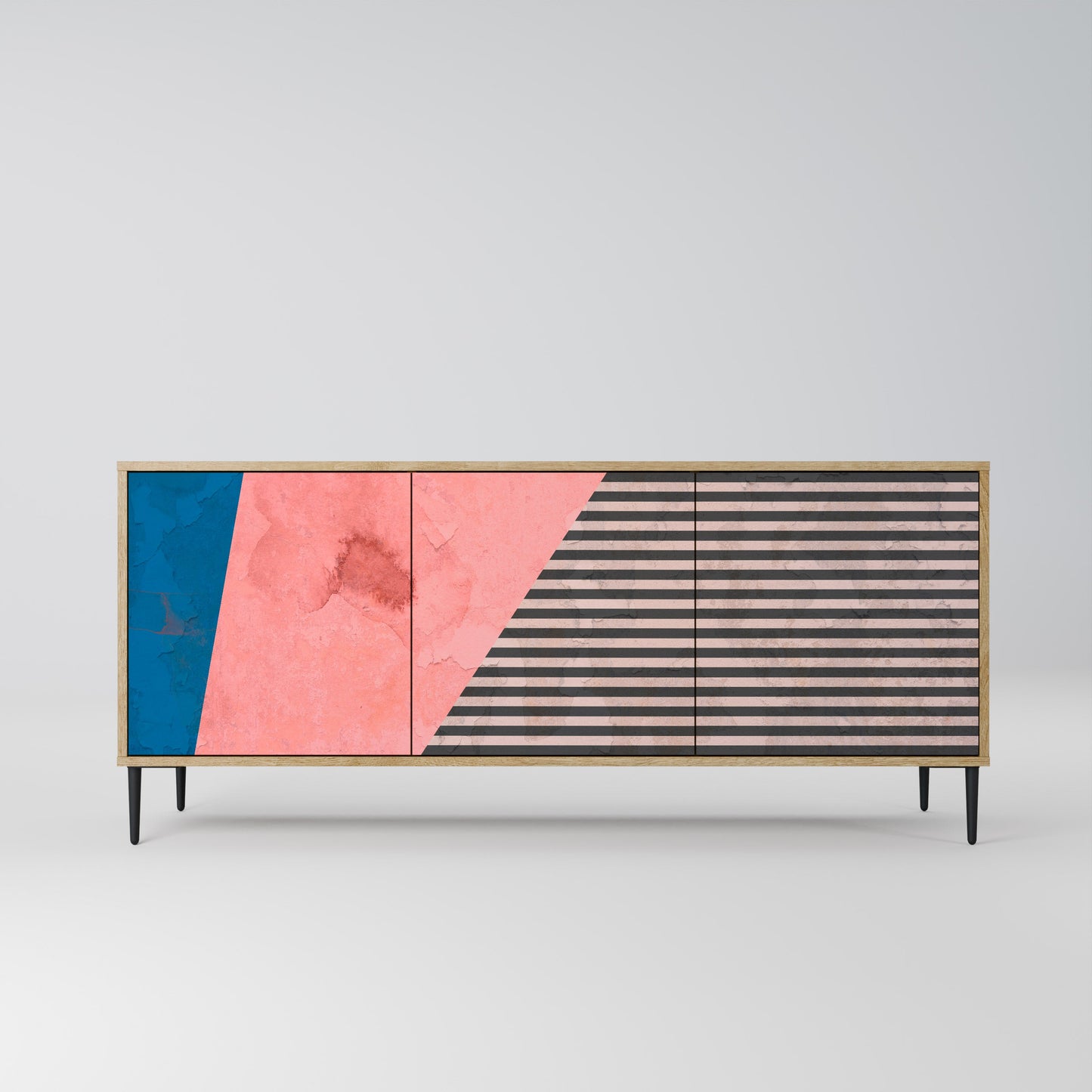 Credenza GLAMOROUS STRIPE a 3 ante in effetto rovere