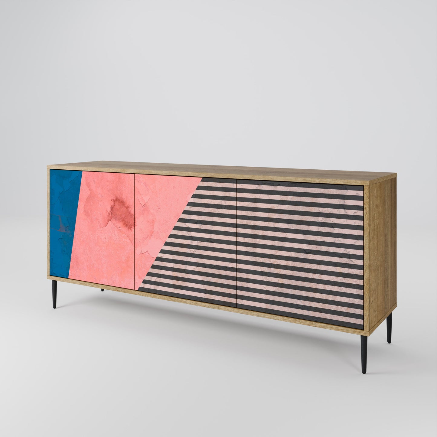 Credenza GLAMOROUS STRIPE a 3 ante in effetto rovere
