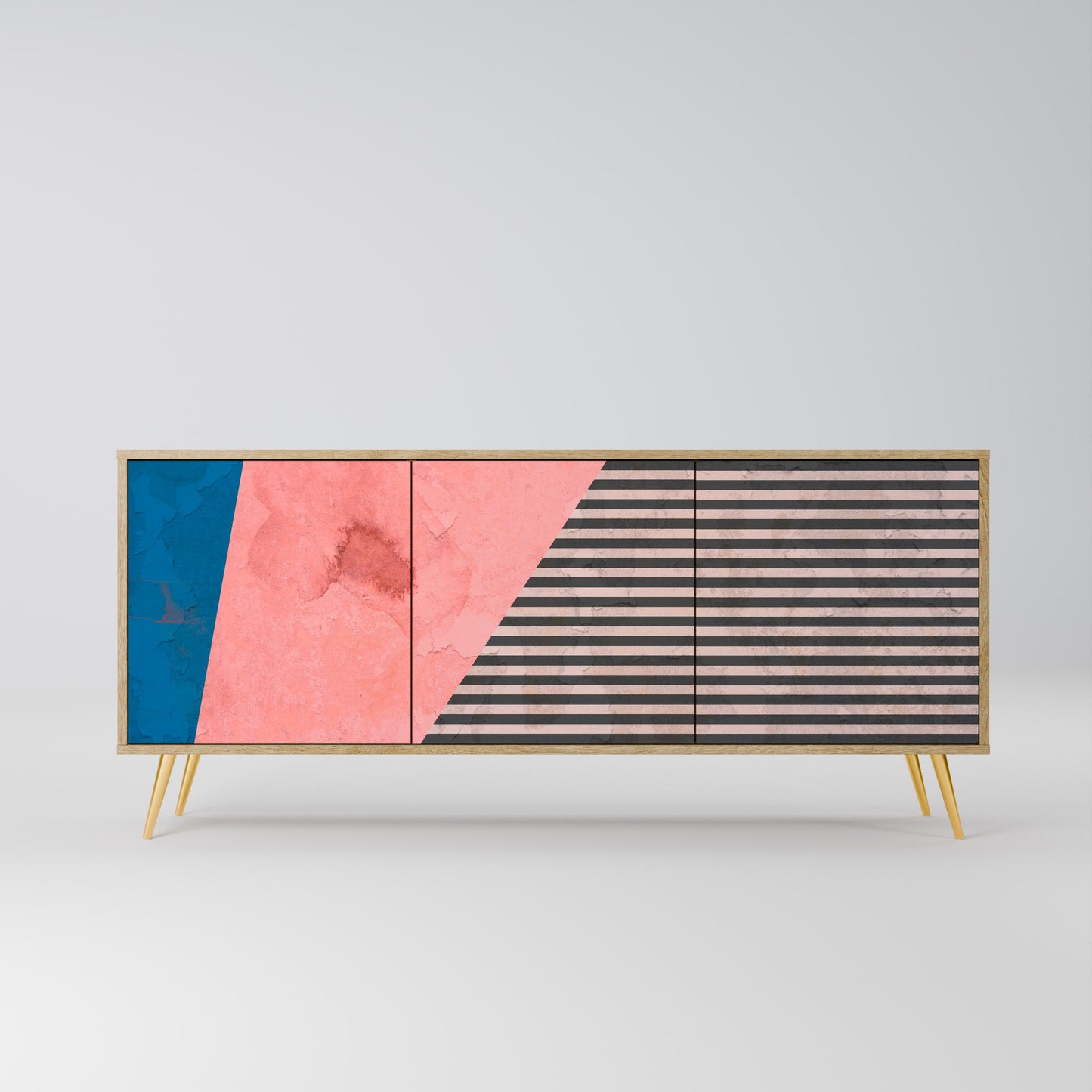 Credenza GLAMOROUS STRIPE a 3 ante in effetto rovere