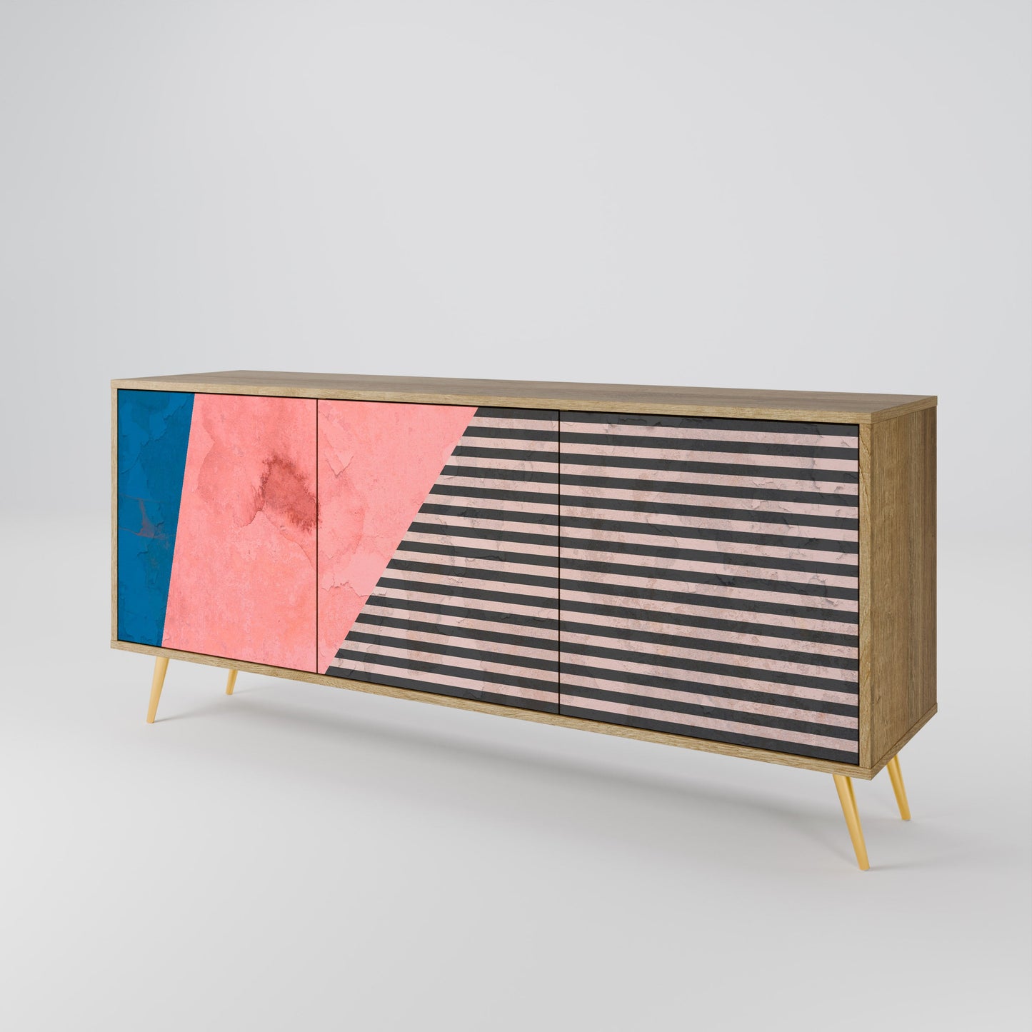 Credenza GLAMOROUS STRIPE a 3 ante in effetto rovere