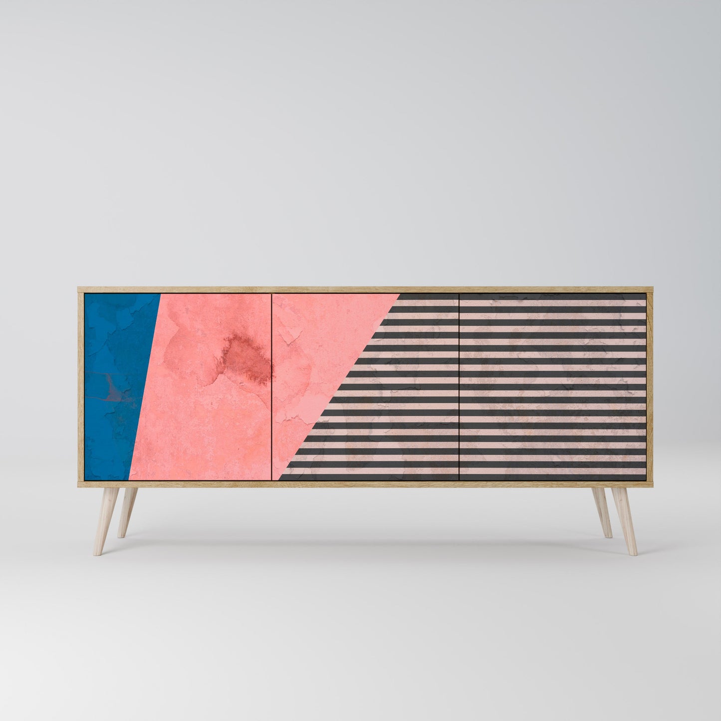Credenza GLAMOROUS STRIPE a 3 ante in effetto rovere