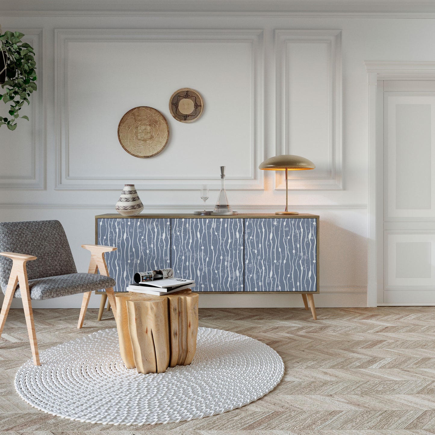 GRAPHITE RAIN 3-Door Sideboard in Oak Effect