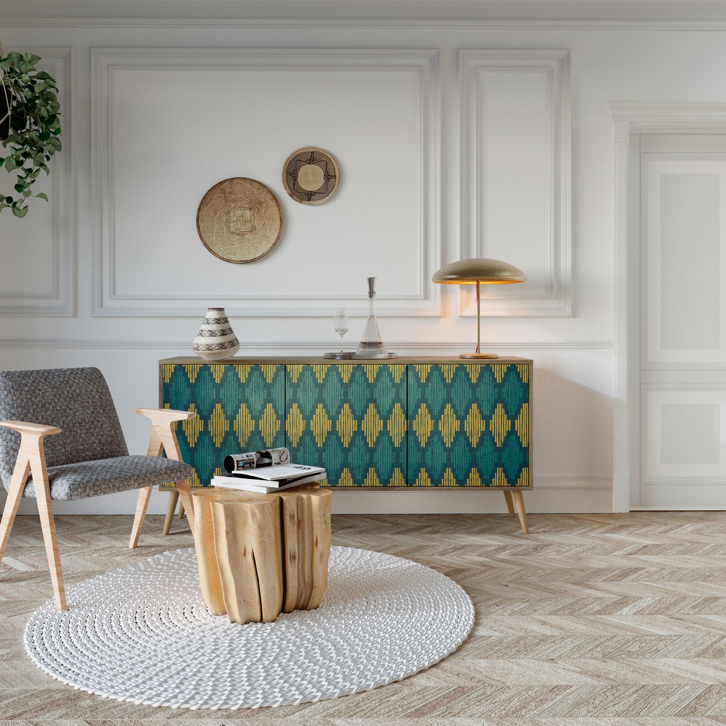 POLYGONS 3-Door Sideboard in Oak Effect