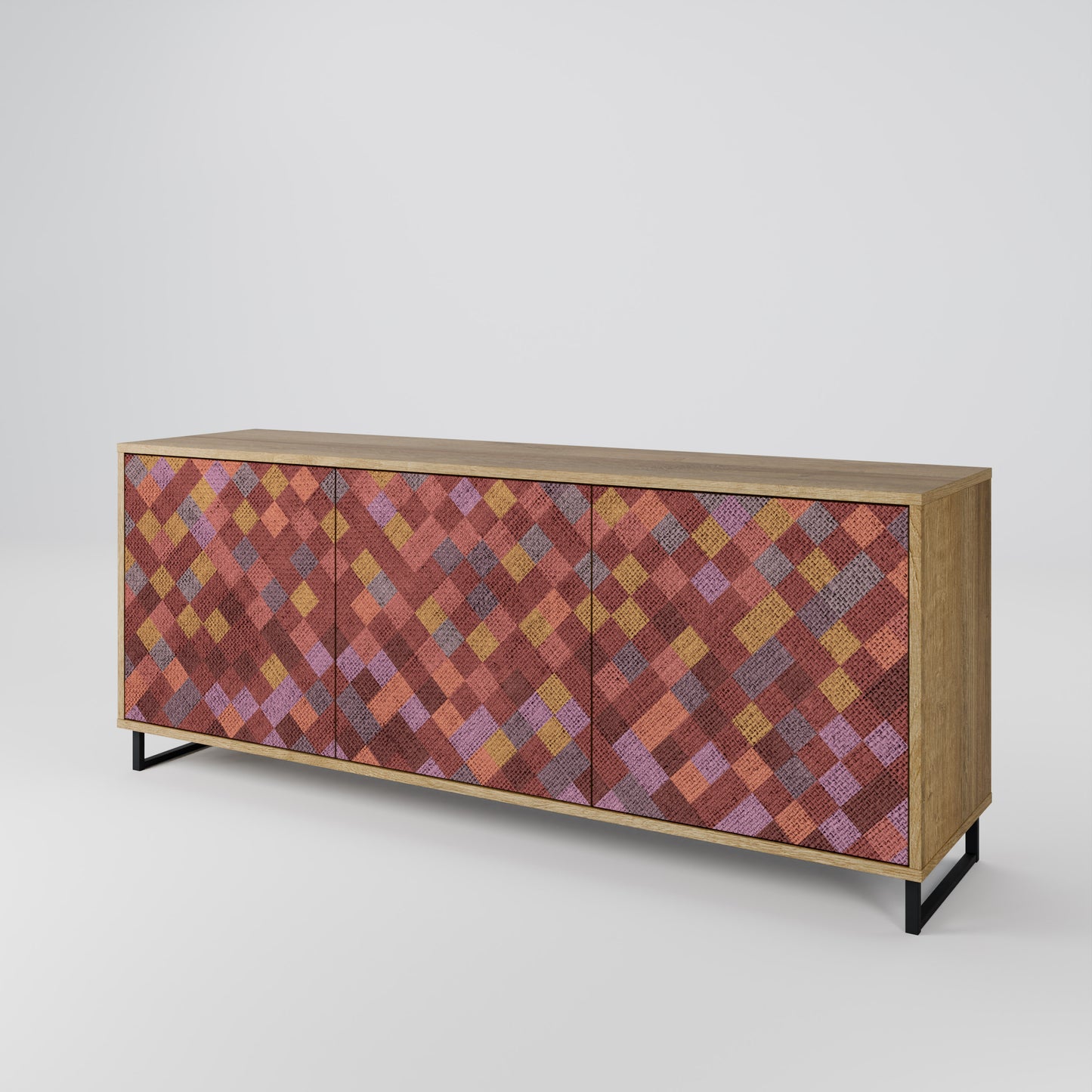 PAINTED SQUARES 3-Door Sideboard in Oak Effect