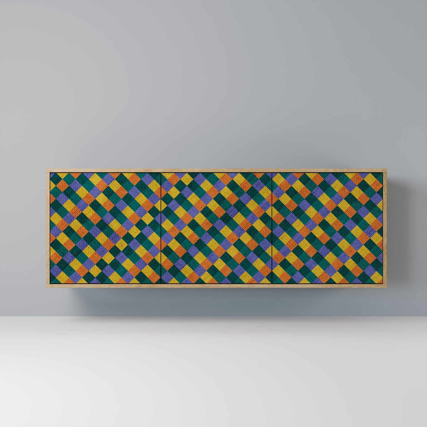 PAINTED SQUARES MIX 3-Door Sideboard in Oak Effect