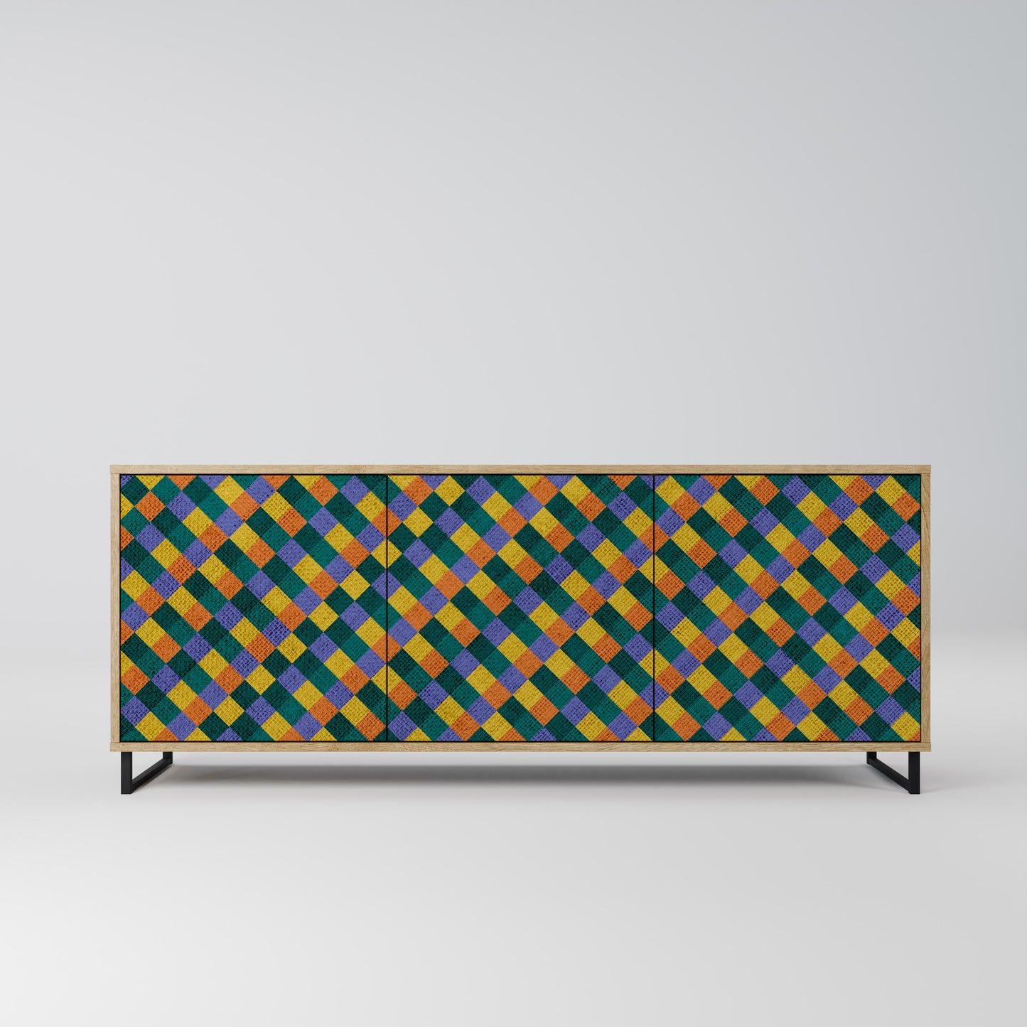 PAINTED SQUARES MIX 3-Door Sideboard in Oak Effect