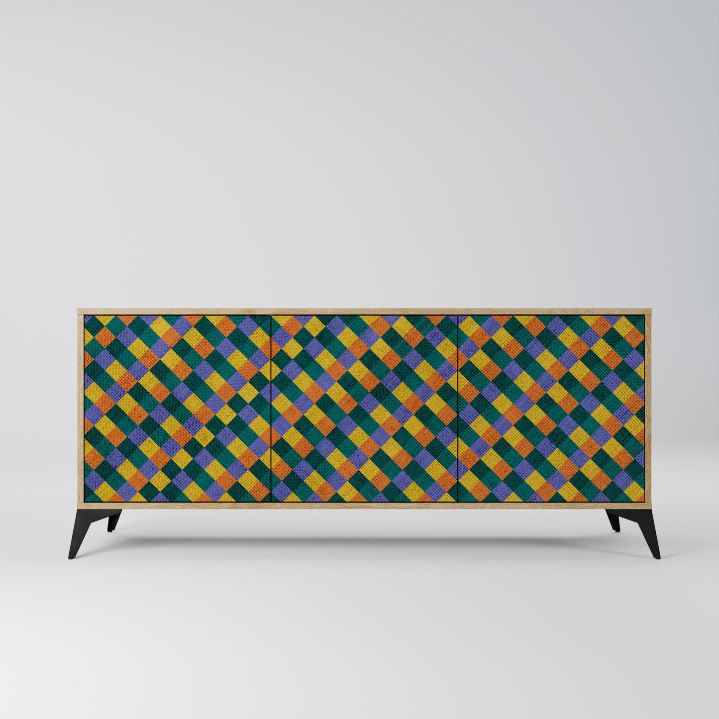 PAINTED SQUARES MIX 3-Door Sideboard in Oak Effect