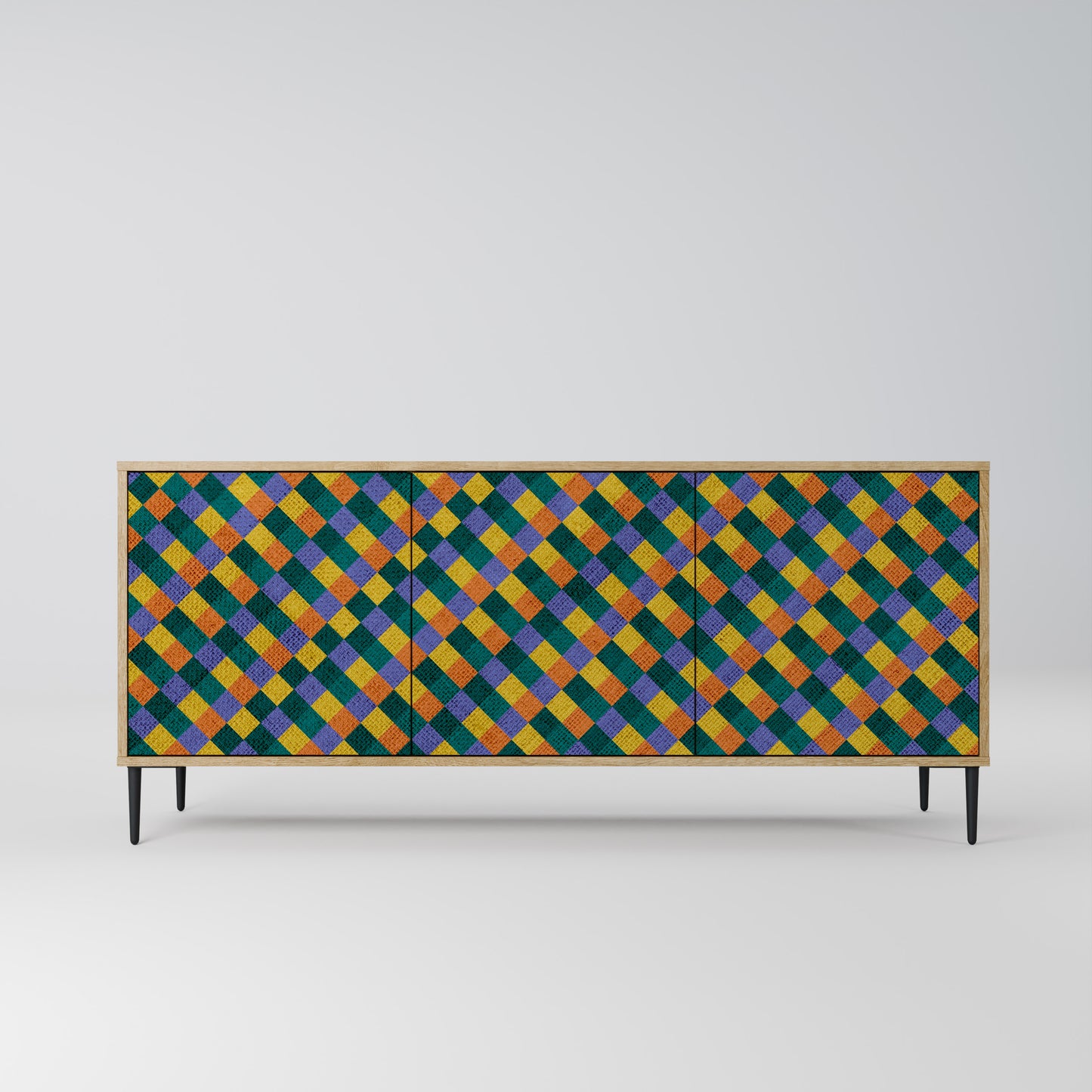 PAINTED SQUARES MIX 3-Door Sideboard in Oak Effect