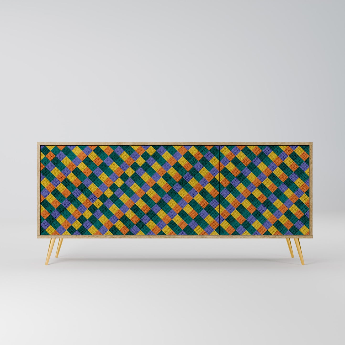 PAINTED SQUARES MIX 3-Door Sideboard in Oak Effect