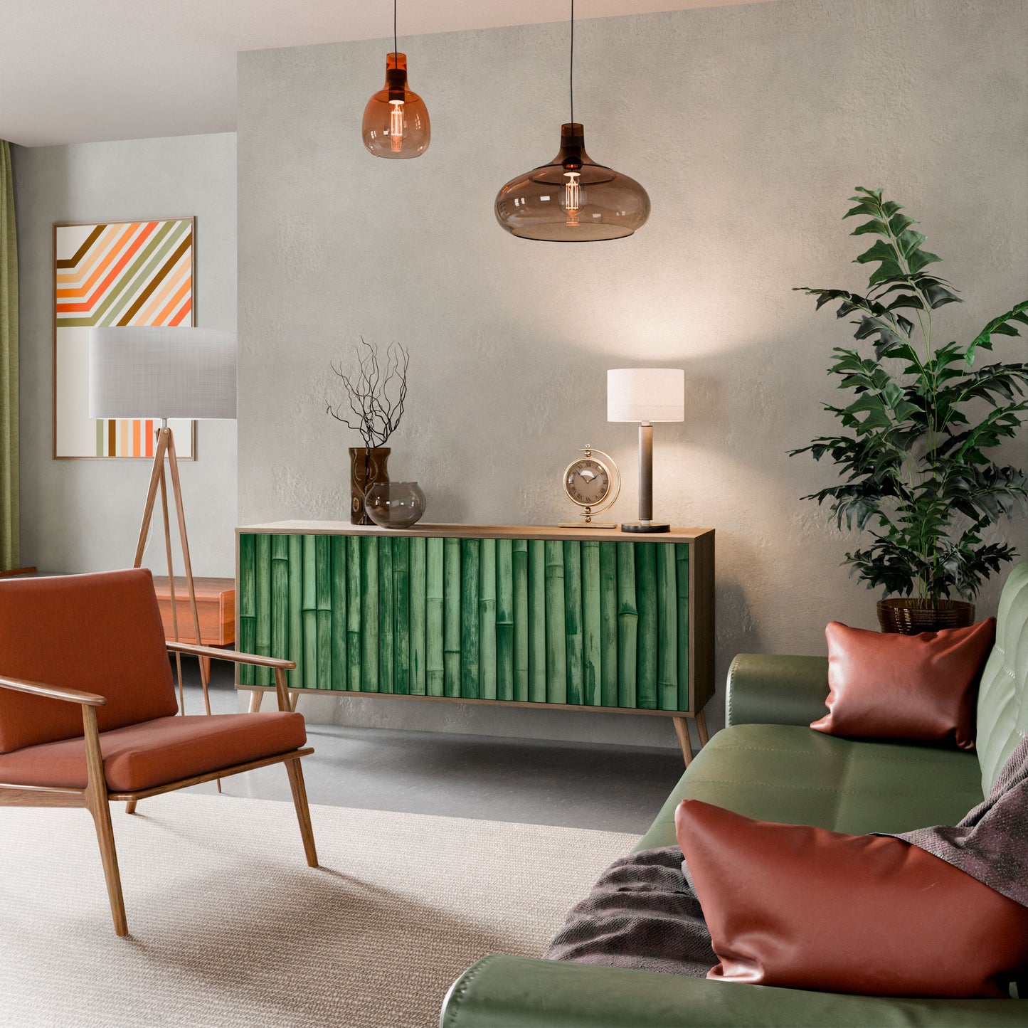 NATURAL GREEN 3-Door Sideboard in Oak Effect