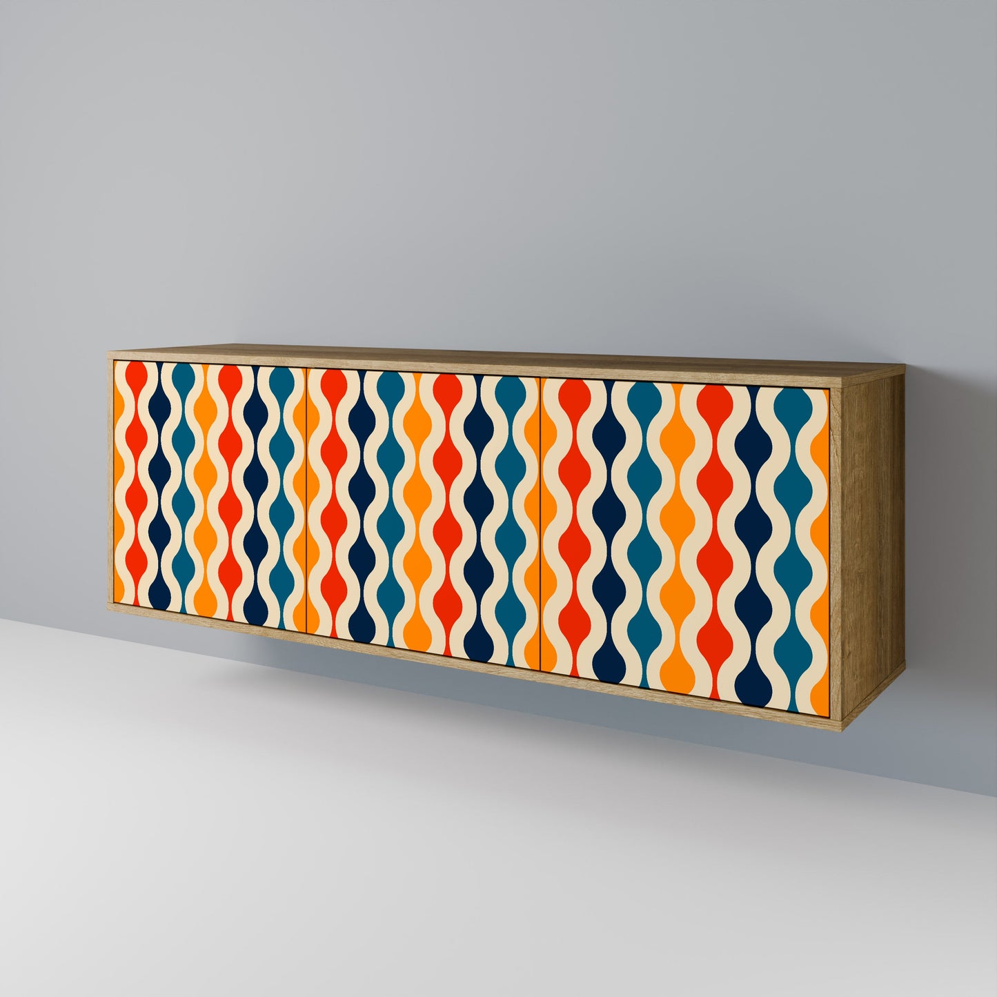 Credenza a 3 ante COLORFUL NOSTALGIA in effetto rovere