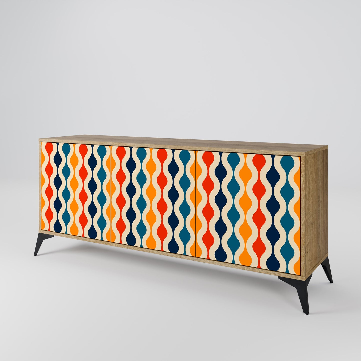 Credenza a 3 ante COLORFUL NOSTALGIA in effetto rovere