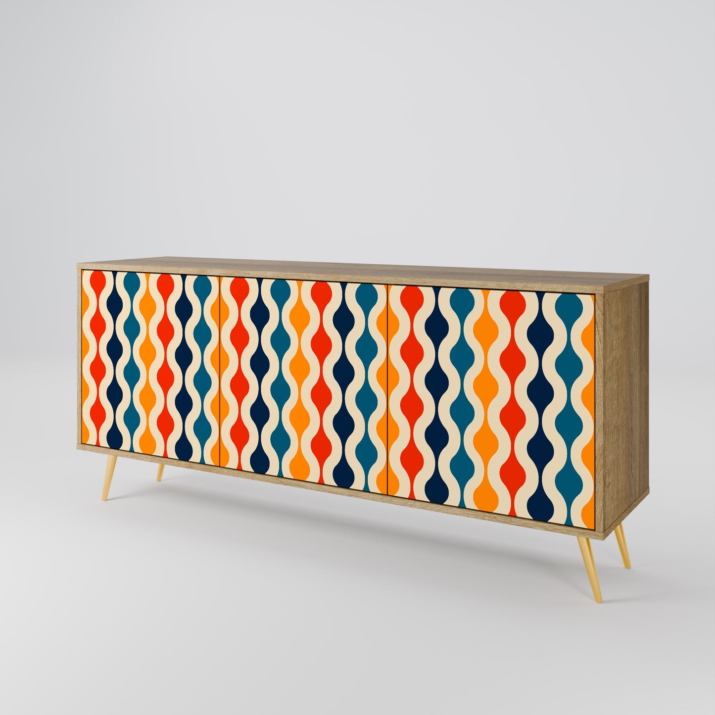 Credenza a 3 ante COLORFUL NOSTALGIA in effetto rovere
