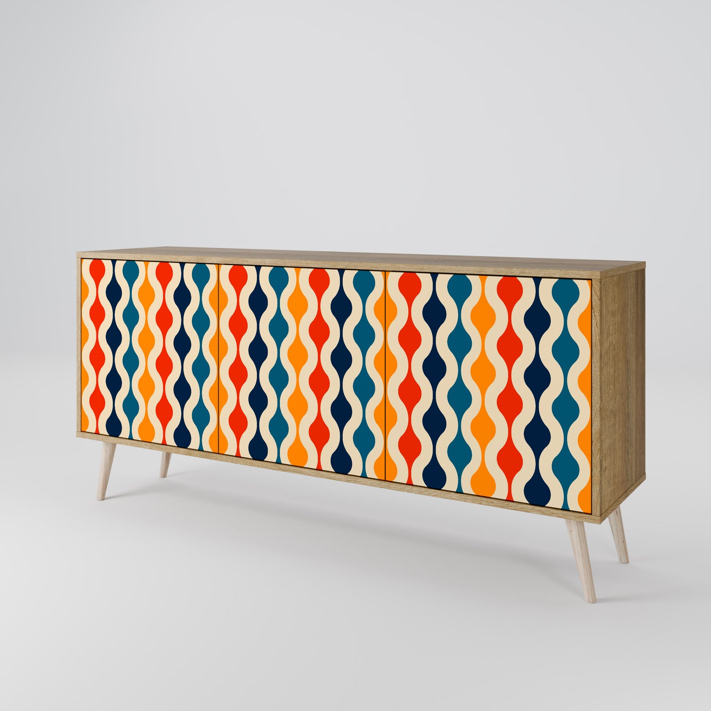 Credenza a 3 ante COLORFUL NOSTALGIA in effetto rovere