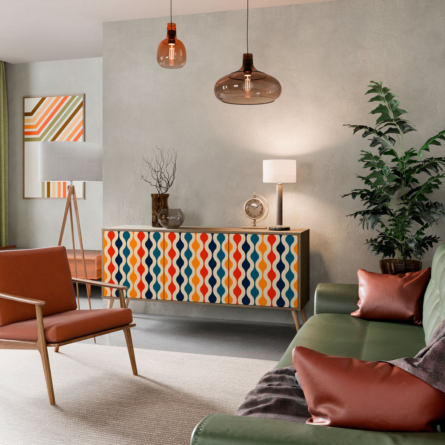 Credenza a 3 ante COLORFUL NOSTALGIA in effetto rovere