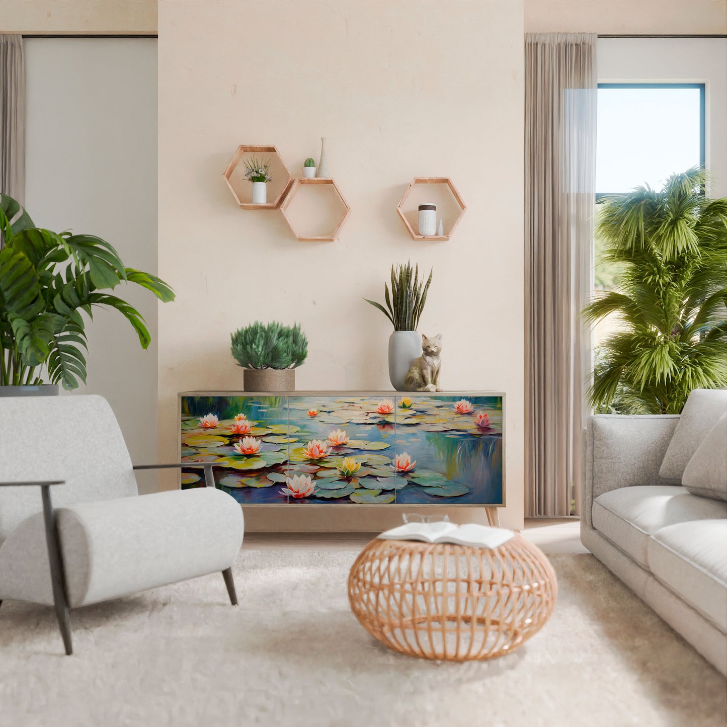 Credenza BLOOMING WATERS a 3 ante effetto rovere