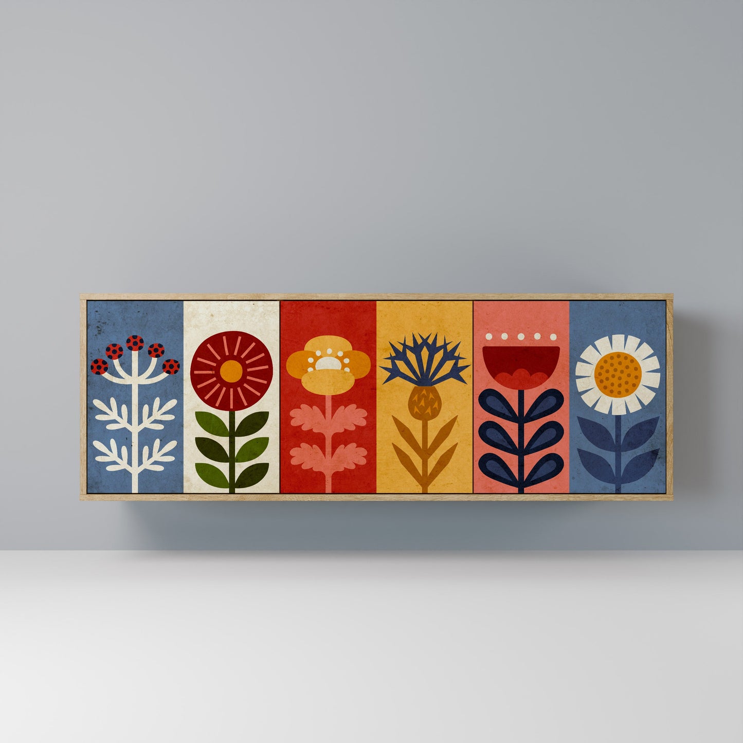 Credenza SCANDIC FLOWERET a 3 ante in effetto rovere