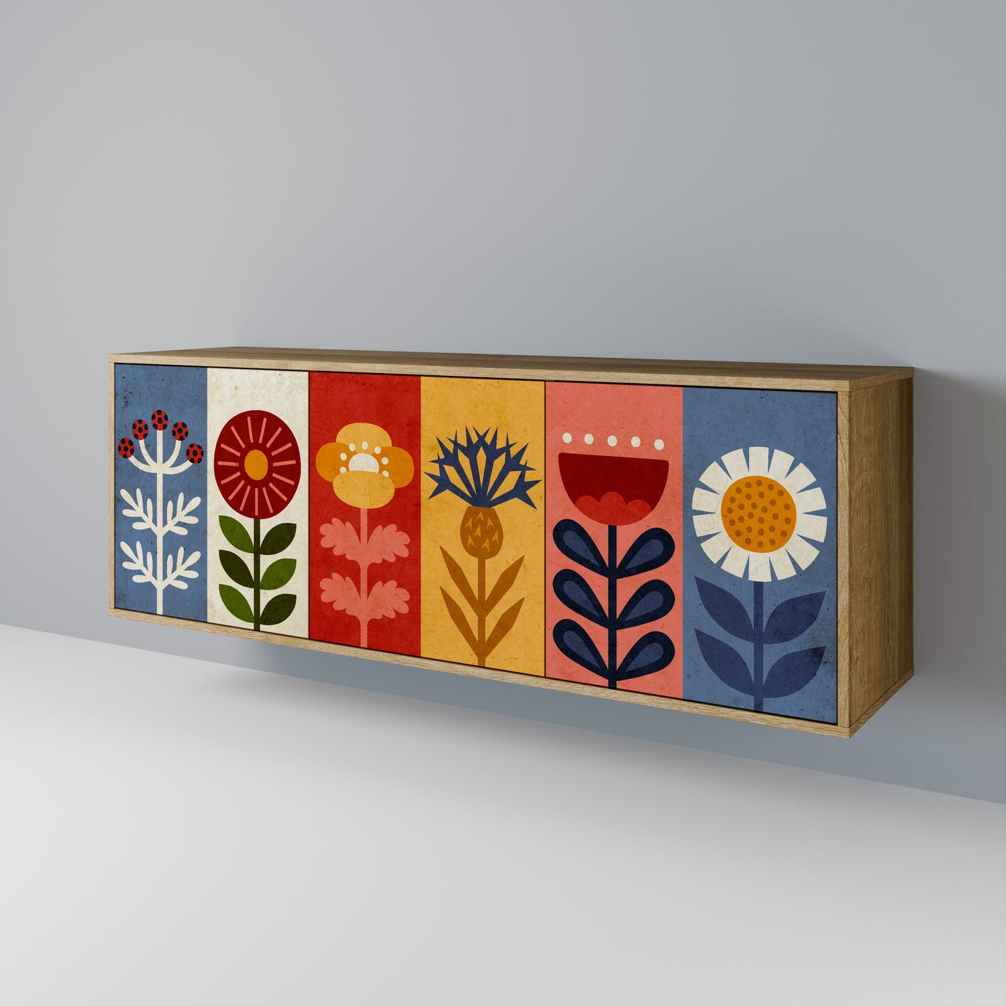 Credenza SCANDIC FLOWERET a 3 ante in effetto rovere