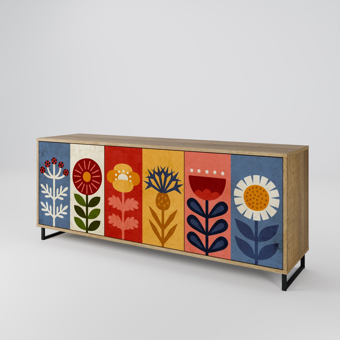 Credenza SCANDIC FLOWERET a 3 ante in effetto rovere
