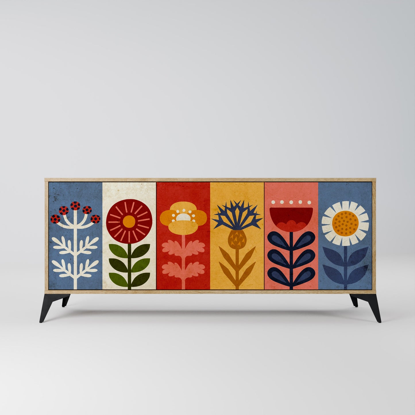 Credenza SCANDIC FLOWERET a 3 ante in effetto rovere