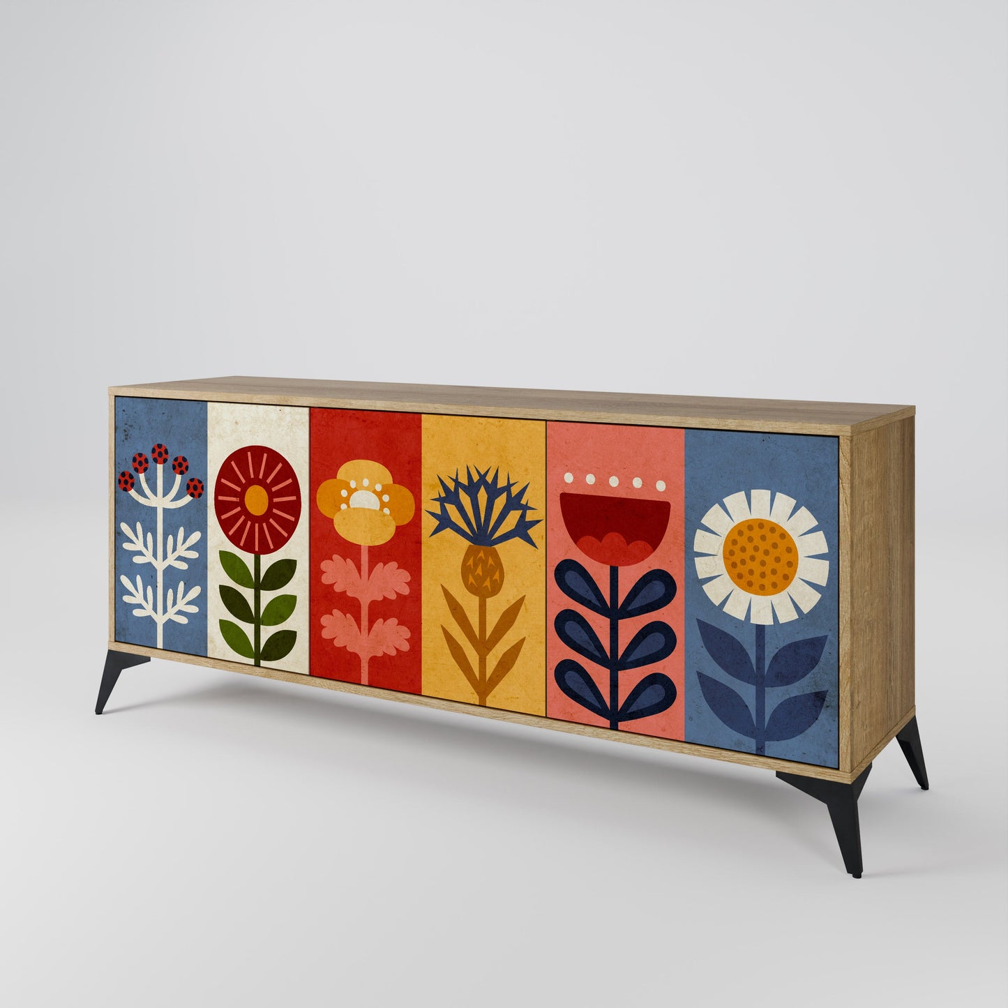 Credenza SCANDIC FLOWERET a 3 ante in effetto rovere