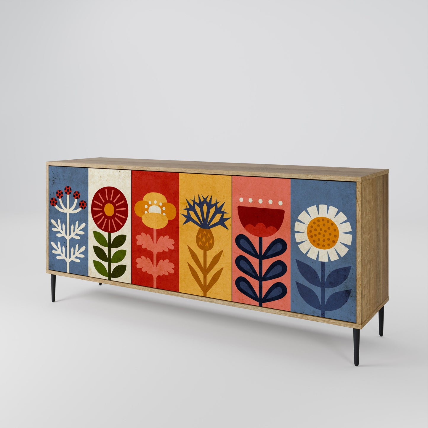 Credenza SCANDIC FLOWERET a 3 ante in effetto rovere
