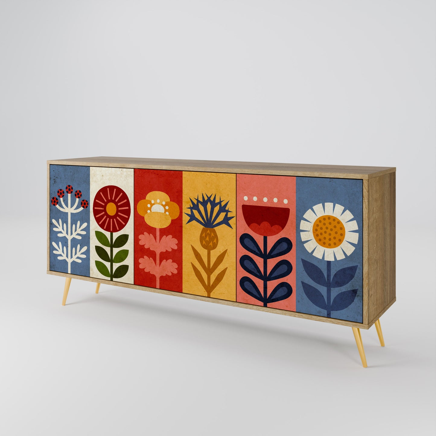 Credenza SCANDIC FLOWERET a 3 ante in effetto rovere