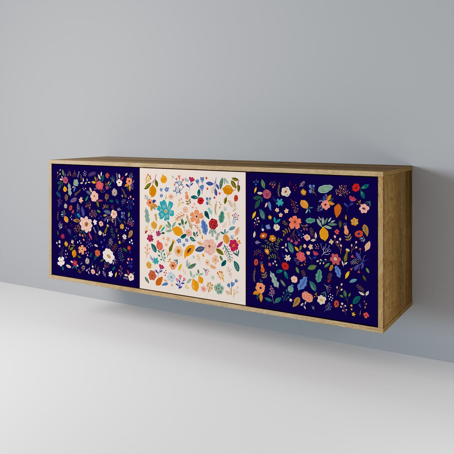 Credenza a 3 ante FLORAL COMBINATION in effetto rovere