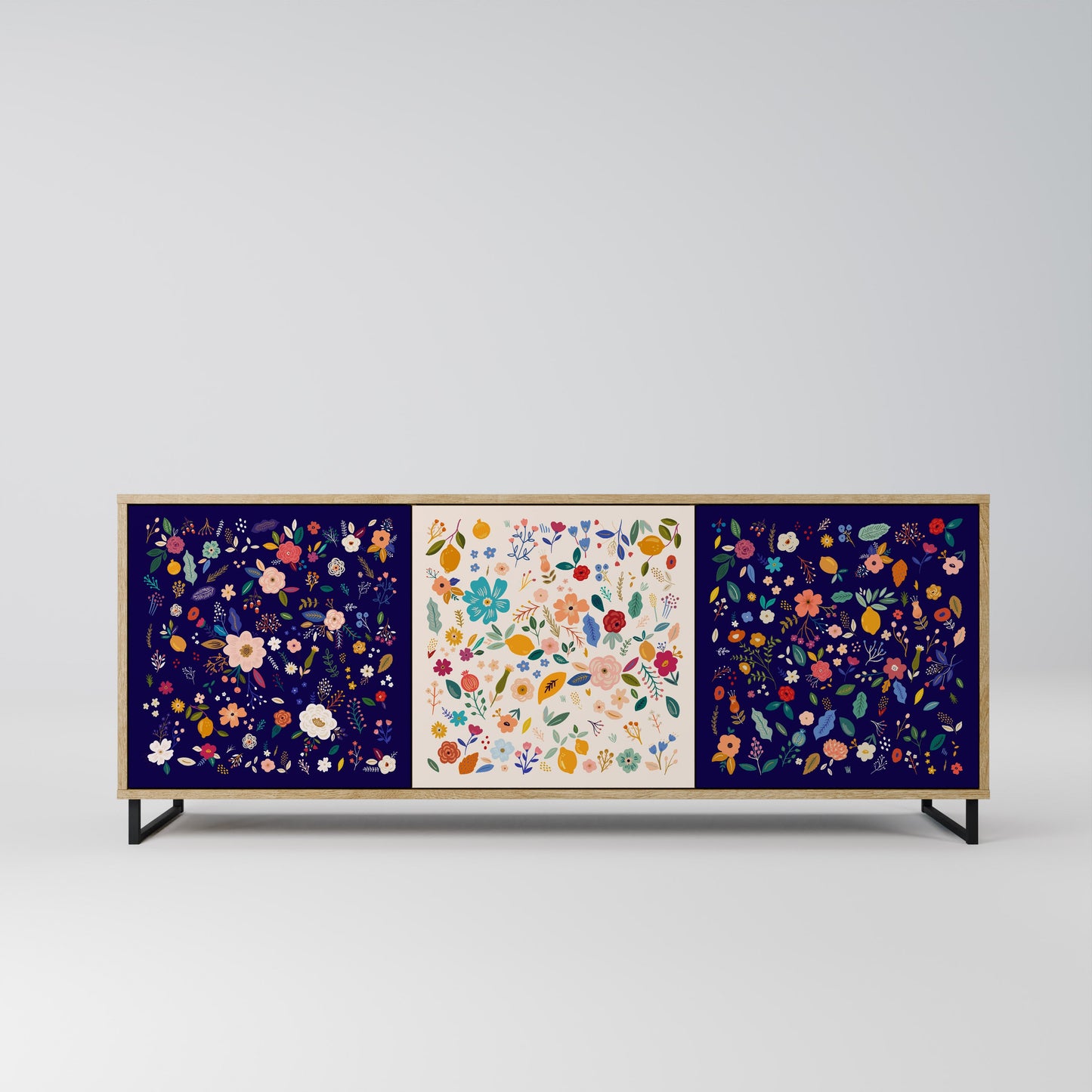 Credenza a 3 ante FLORAL COMBINATION in effetto rovere
