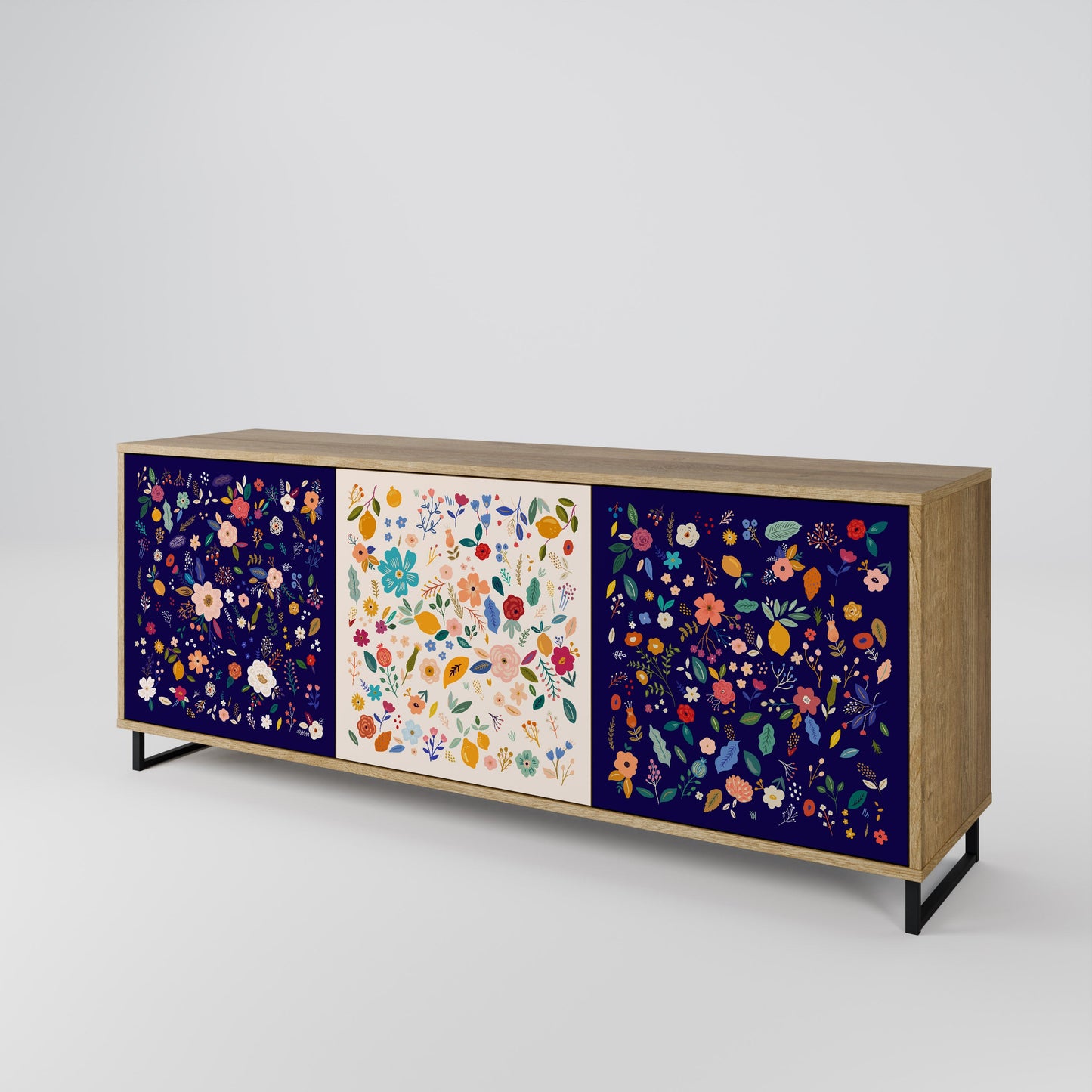 Credenza a 3 ante FLORAL COMBINATION in effetto rovere