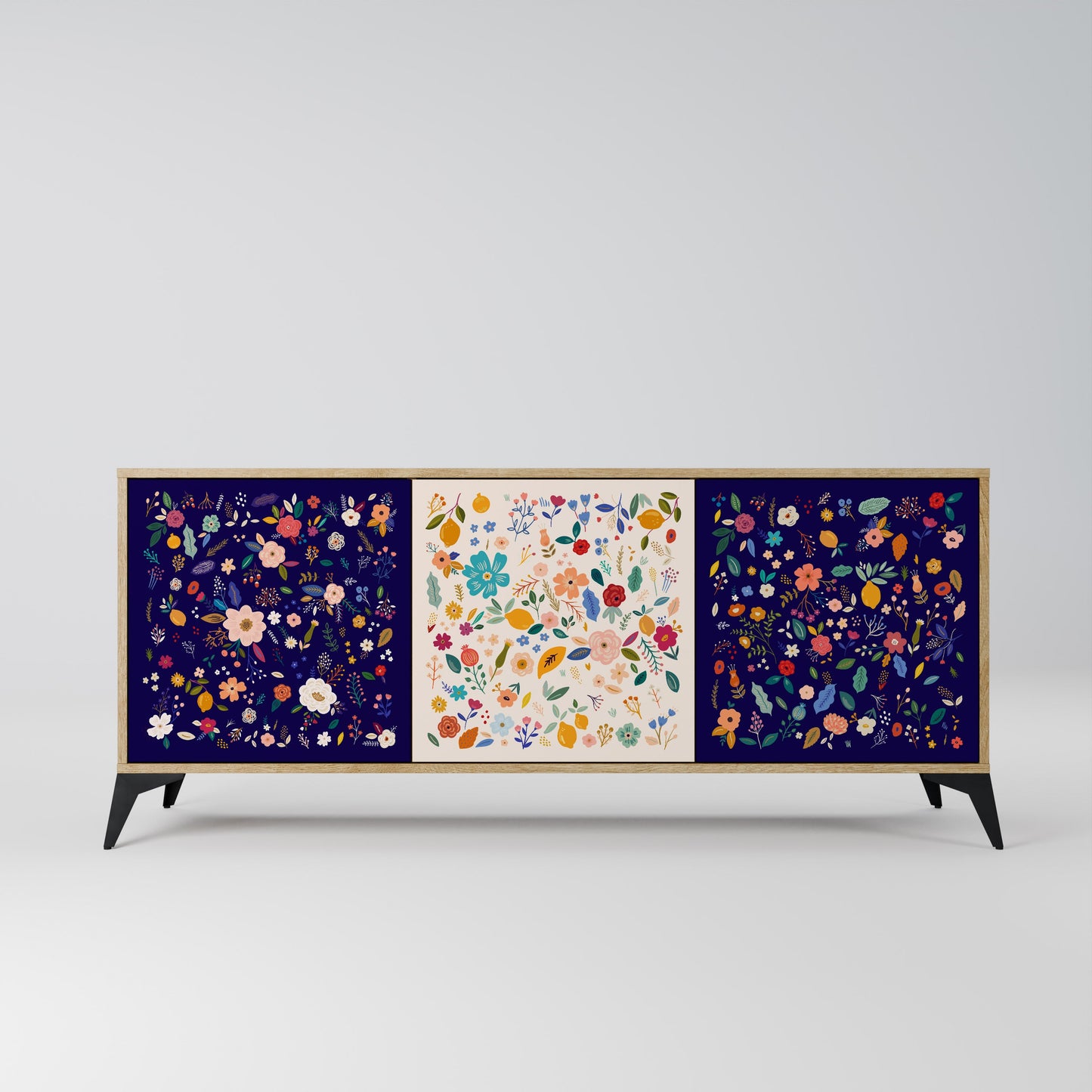 Credenza a 3 ante FLORAL COMBINATION in effetto rovere