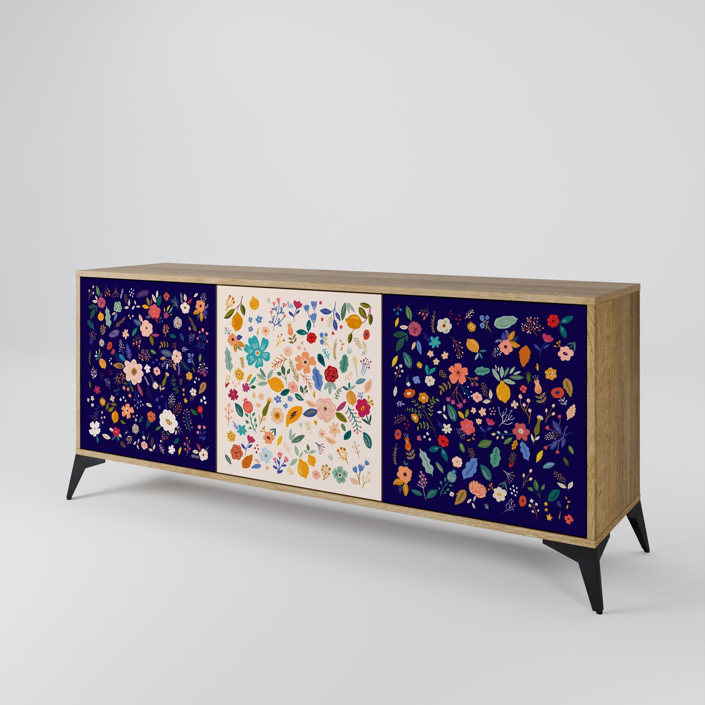 Credenza a 3 ante FLORAL COMBINATION in effetto rovere