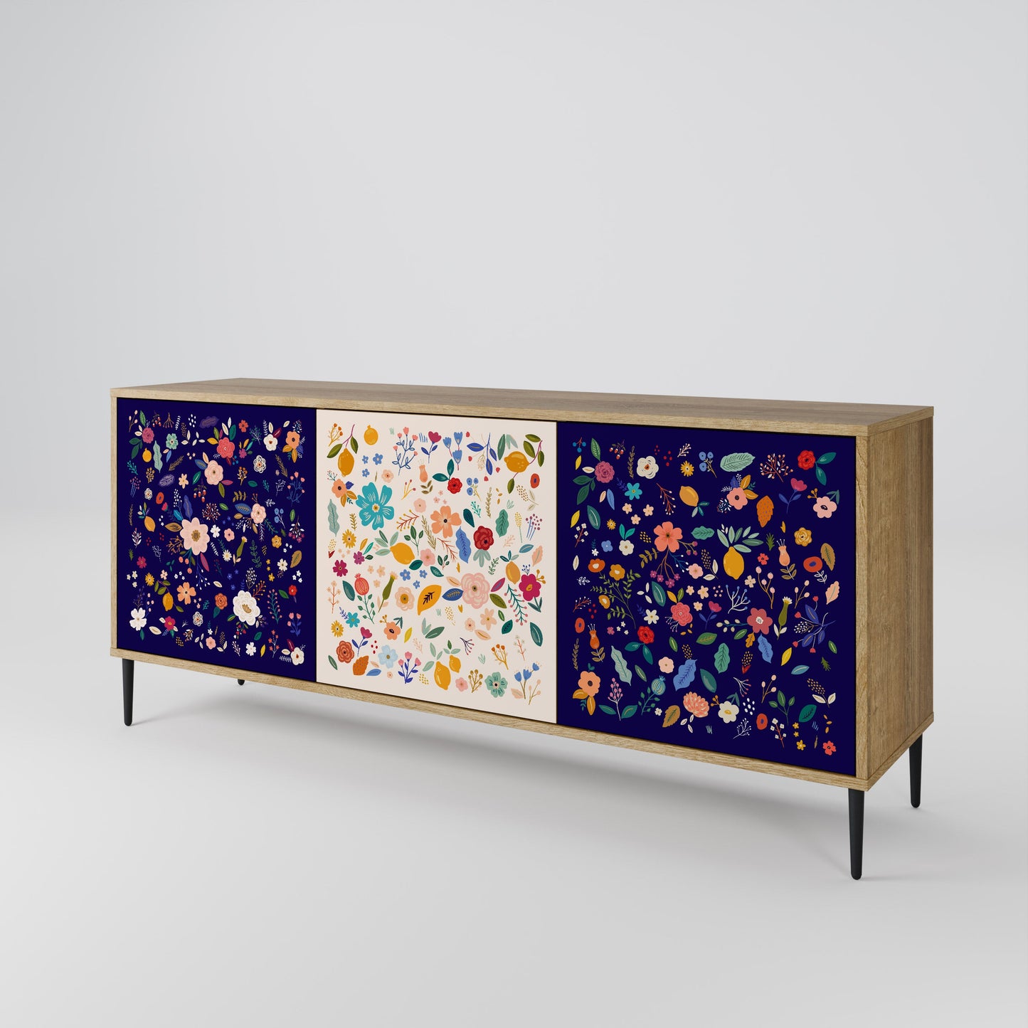 Credenza a 3 ante FLORAL COMBINATION in effetto rovere