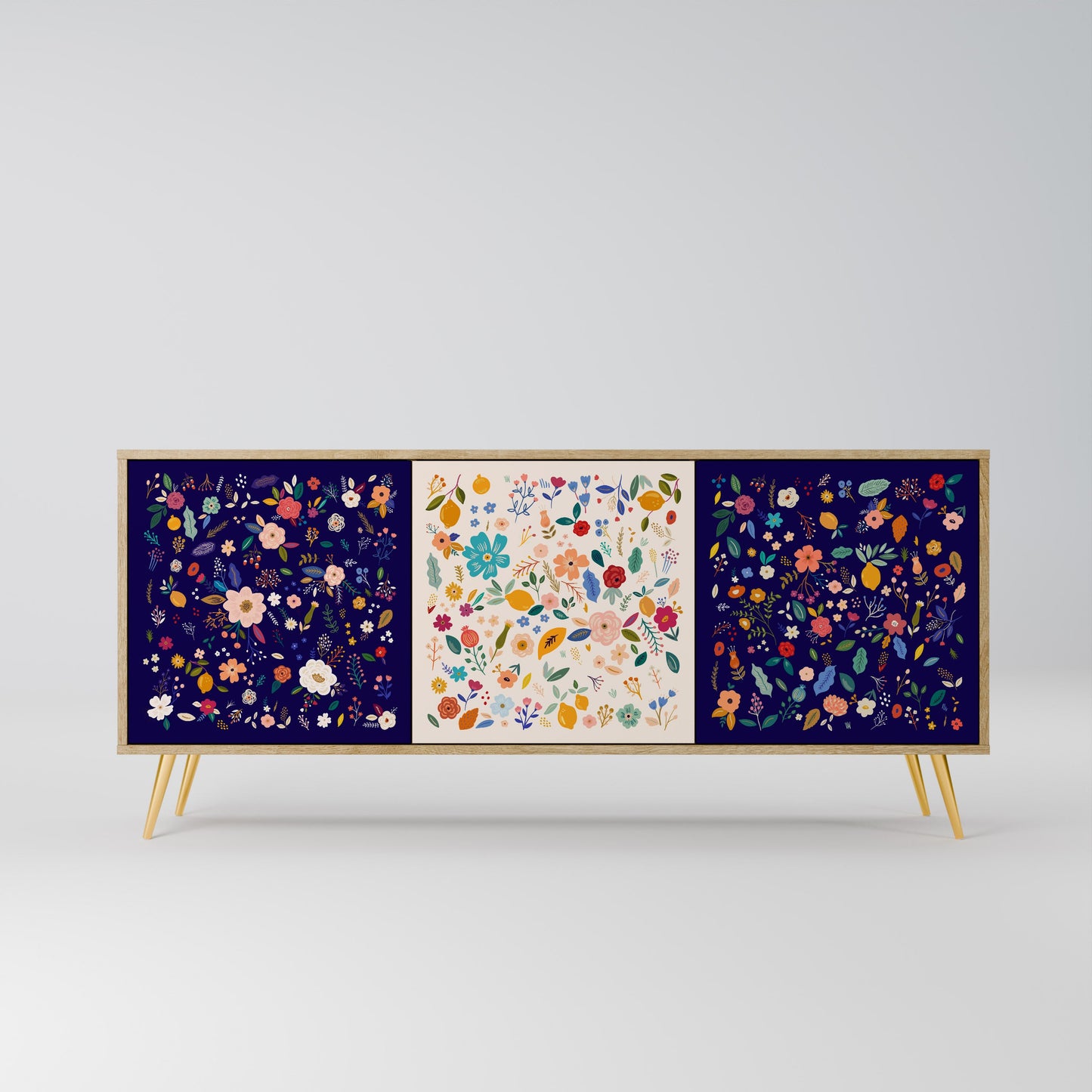 Credenza a 3 ante FLORAL COMBINATION in effetto rovere
