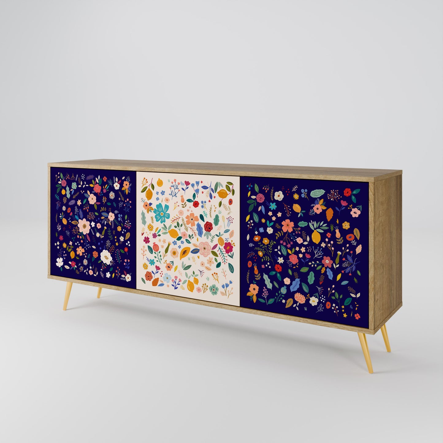 Credenza a 3 ante FLORAL COMBINATION in effetto rovere
