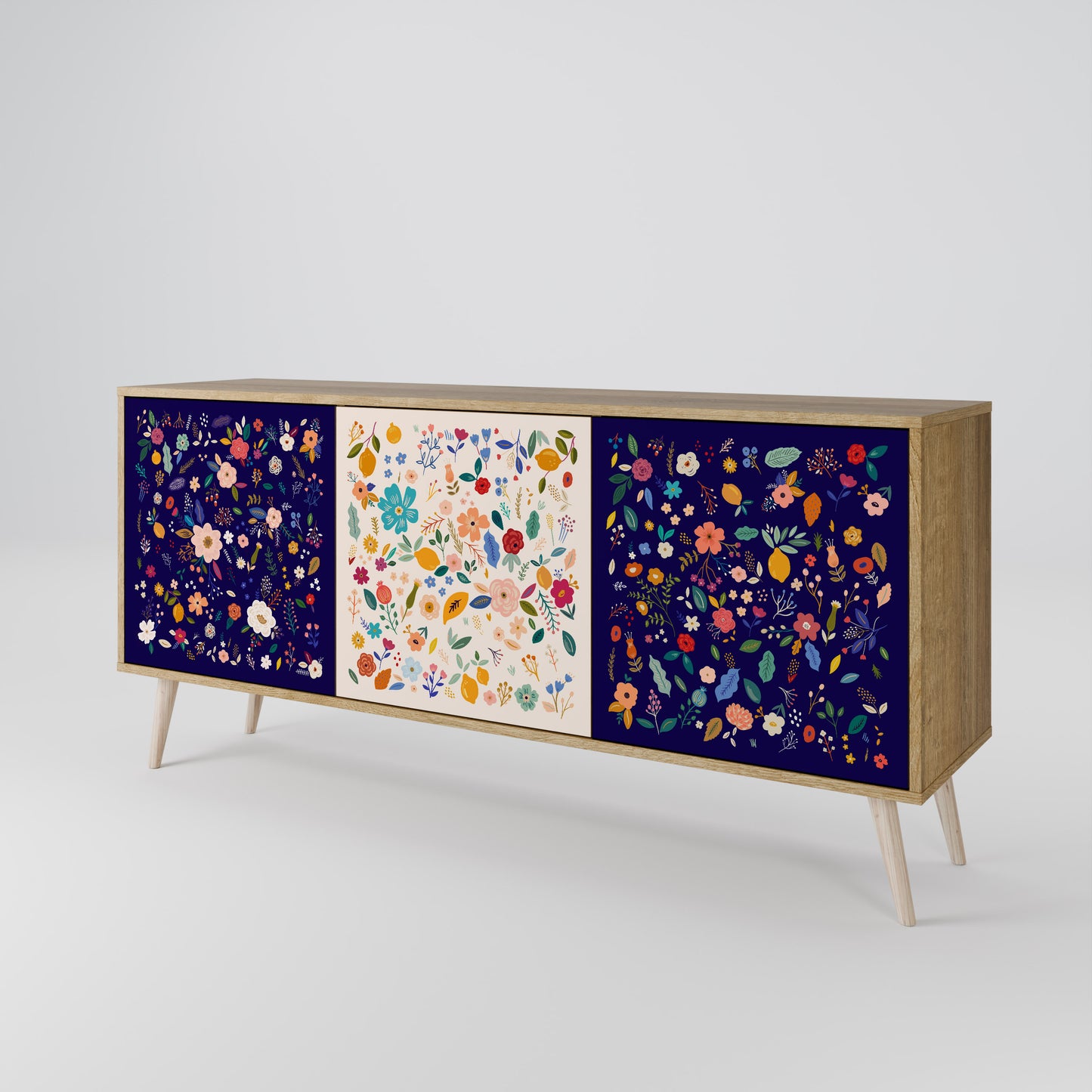 Credenza a 3 ante FLORAL COMBINATION in effetto rovere