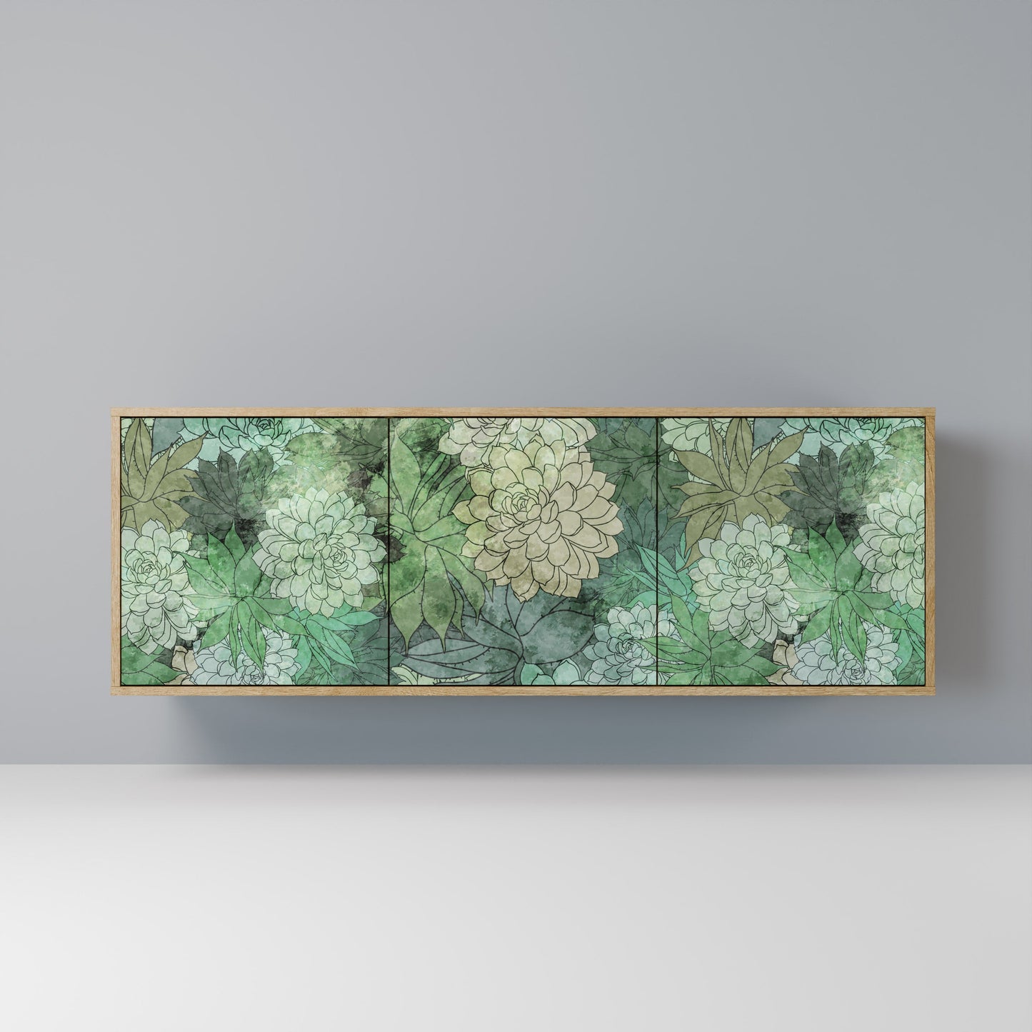 Credenza a 3 ante SUCCULENT CLUSTER in effetto rovere