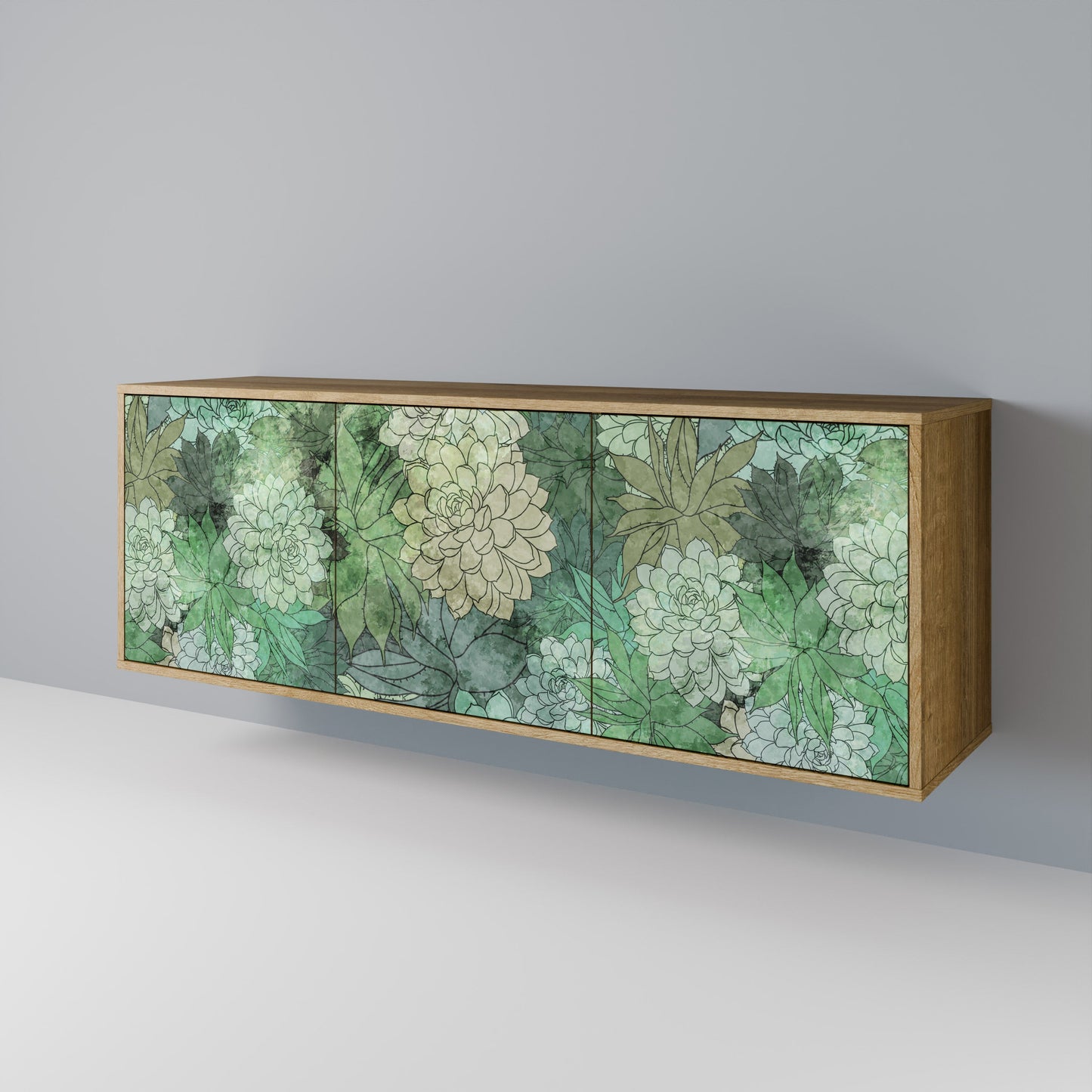 Credenza a 3 ante SUCCULENT CLUSTER in effetto rovere